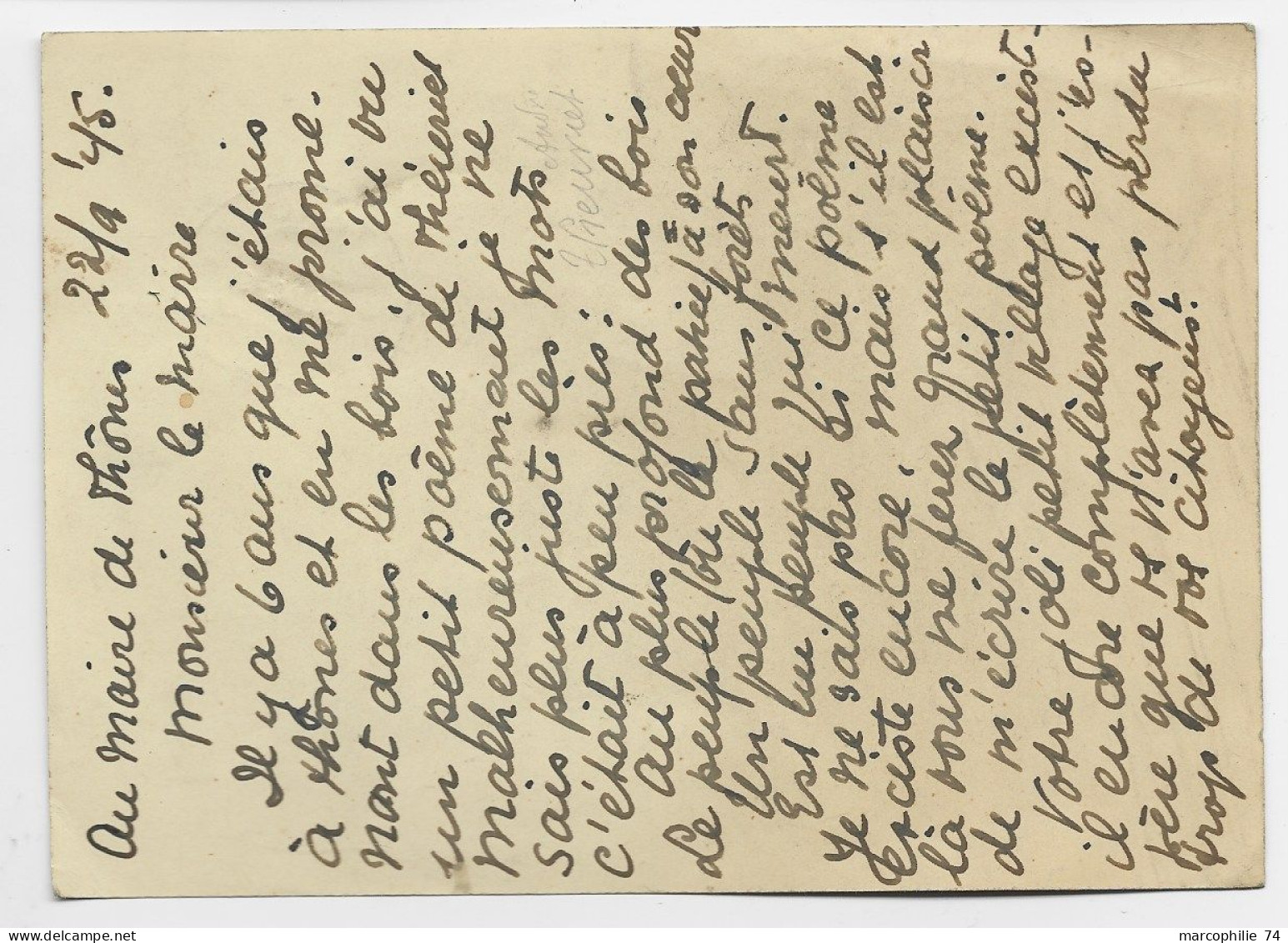 NEDERLAND ENTIER 5C BRIEFKAART KARTOEPOS + 2 1/2C PUTTEN 1945 POUR THONES HAUTE SAVOIE  FRANCE - Lettres & Documents