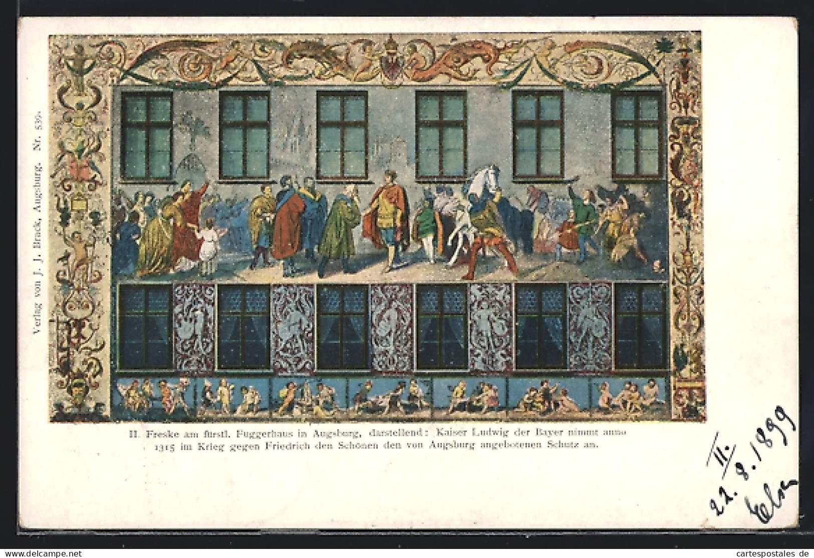AK Augsburg, II. Freske Am Fürstl. Fuggerhaus, Kaiser Ludwig Im Krieg Gegen Friedrich Den Schönen Angebotenen Schutz  - Augsburg