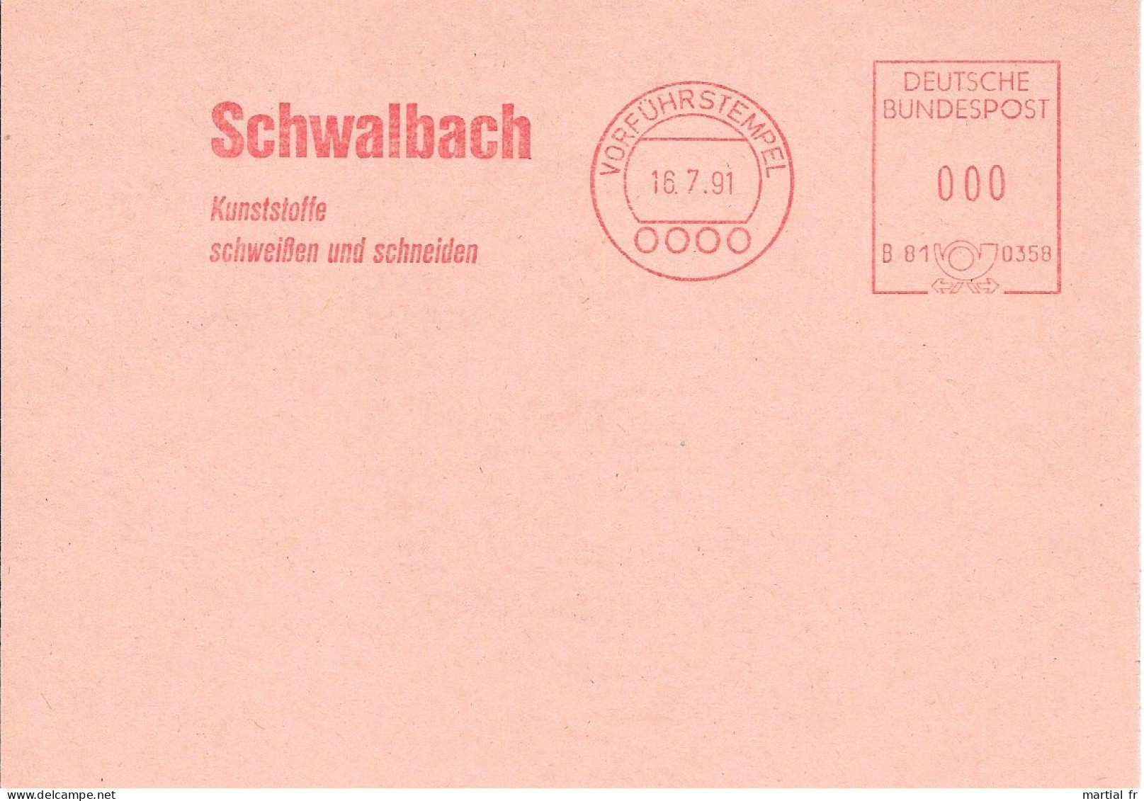 EMA ALLEMAGNE DEUTSCHLAND BUND GERMANY VORFUHRSTEMPEL SPECIMEN PVC COUPER DECOUPER SOUDER SOUDURE DECOUPAGE SCHWALBACH - Fabrieken En Industrieën