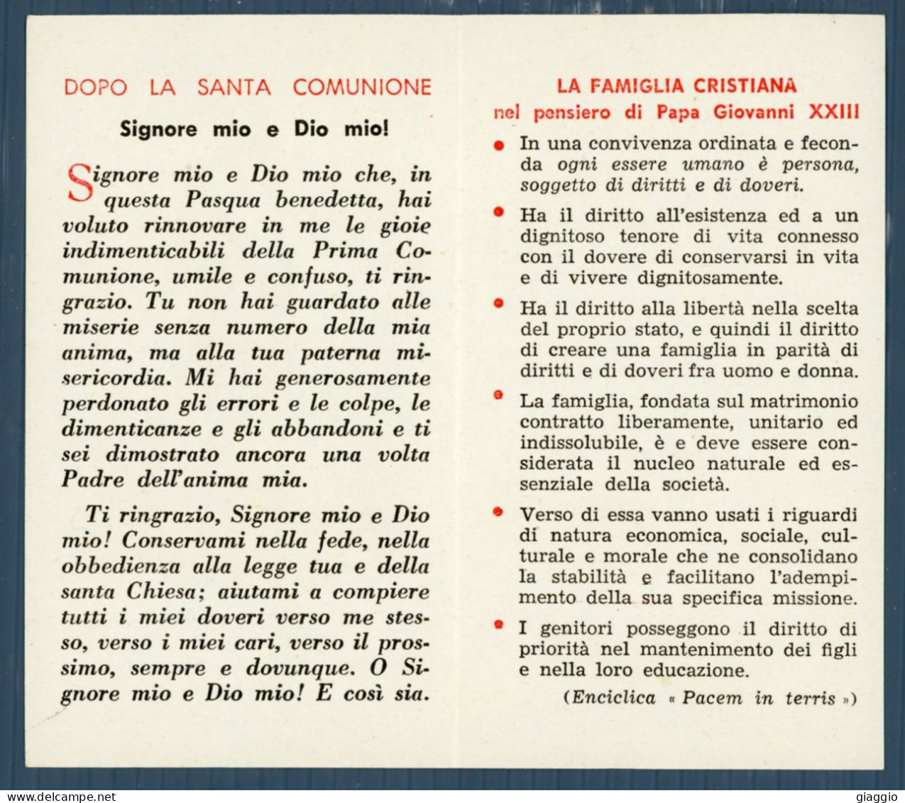 °°° Santino N. 8647 - S. Comunione Pasquale - Venzone 1965 °°° - Godsdienst & Esoterisme