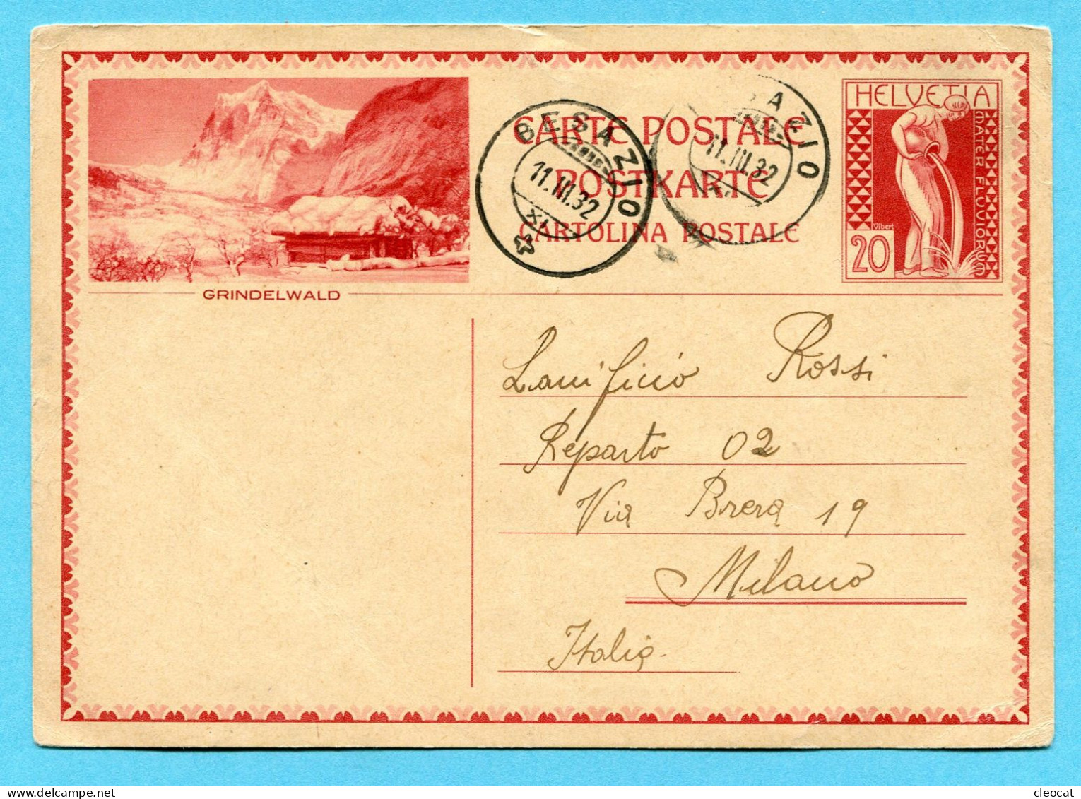 Postkarte Von Besazio Nach Milano 1932 - Bild: Grindelwald - Stamped Stationery