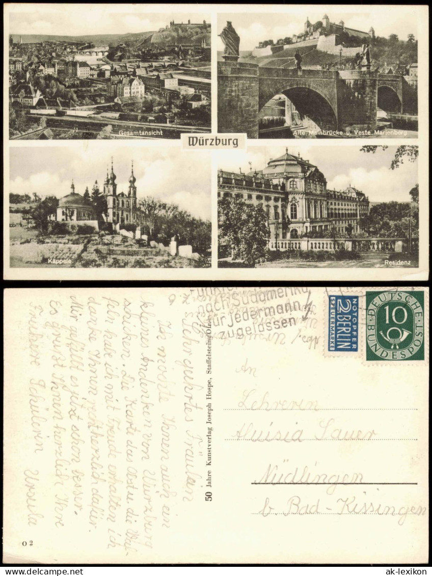 Ansichtskarte Würzburg Mehrbildkarte Mit 4 Ortsansichten 1950 - Wuerzburg