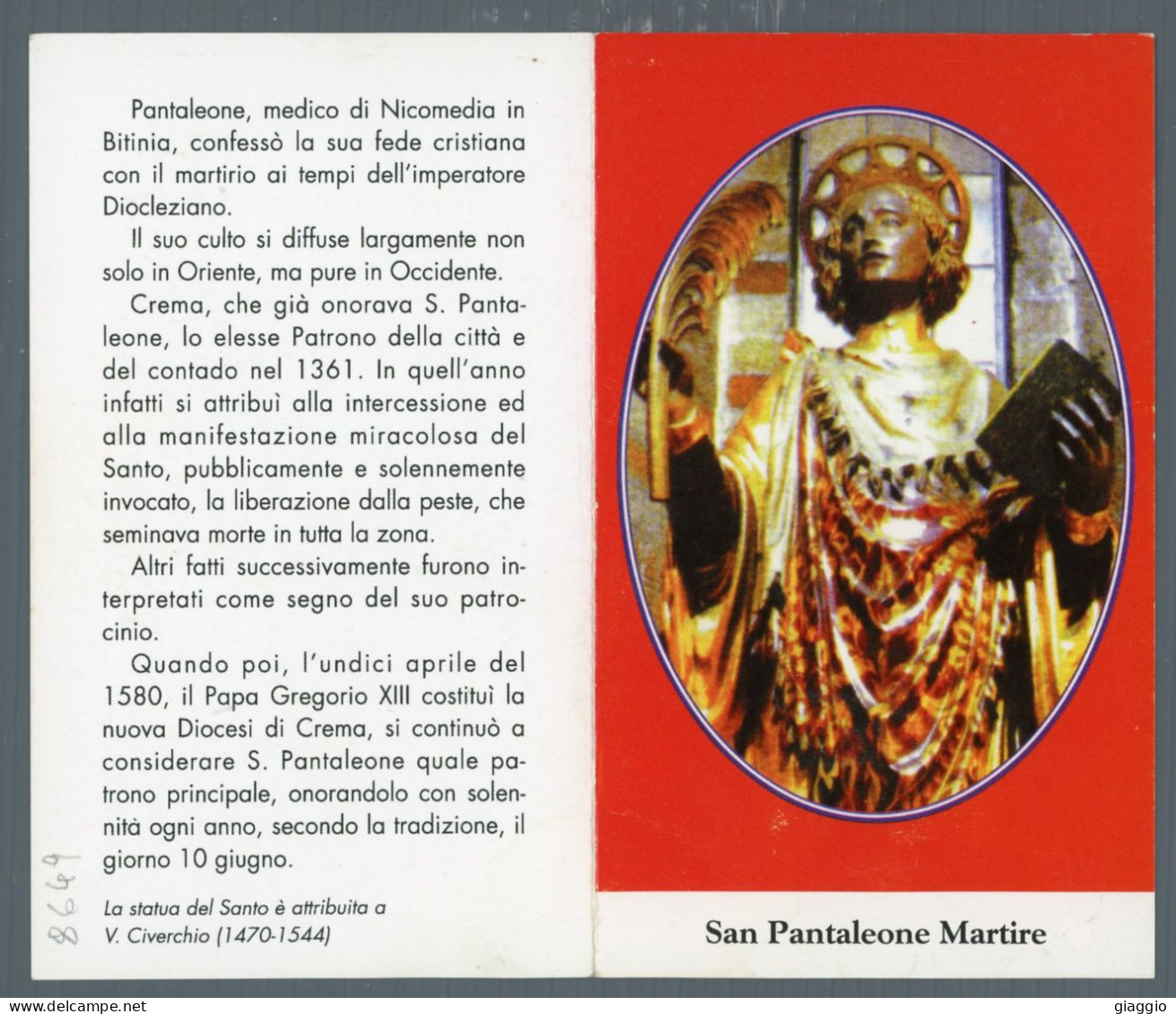 °°° Santino N. 8649 - San Pantaleone Martire °°° - Religion & Esotérisme