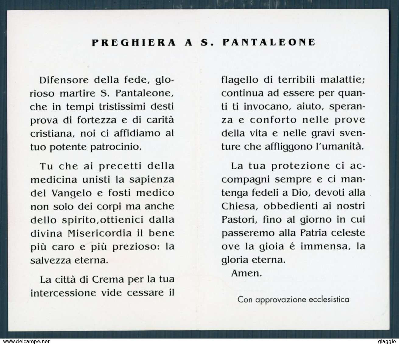 °°° Santino N. 8649 - San Pantaleone Martire °°° - Religion & Esotérisme