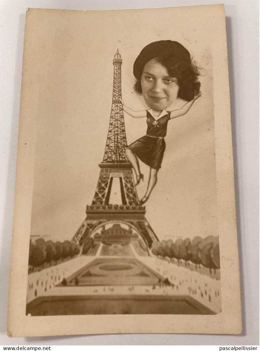 CPA - 75 - PARIS - Tour Eiffel - Carte Photo M. PETIT - Montage Surréalisme - Femme - Tour Eiffel