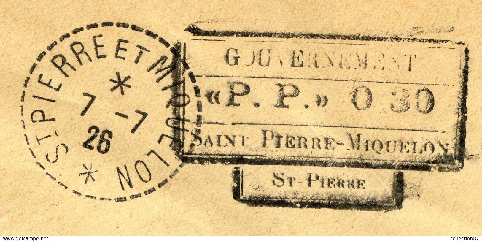REF 086 > SAINT PIERRE Et MIQUELON < Lettre P.P. 0.30 Oblitéré 1926 < Ø Used > Cote 90 € - Lettres & Documents
