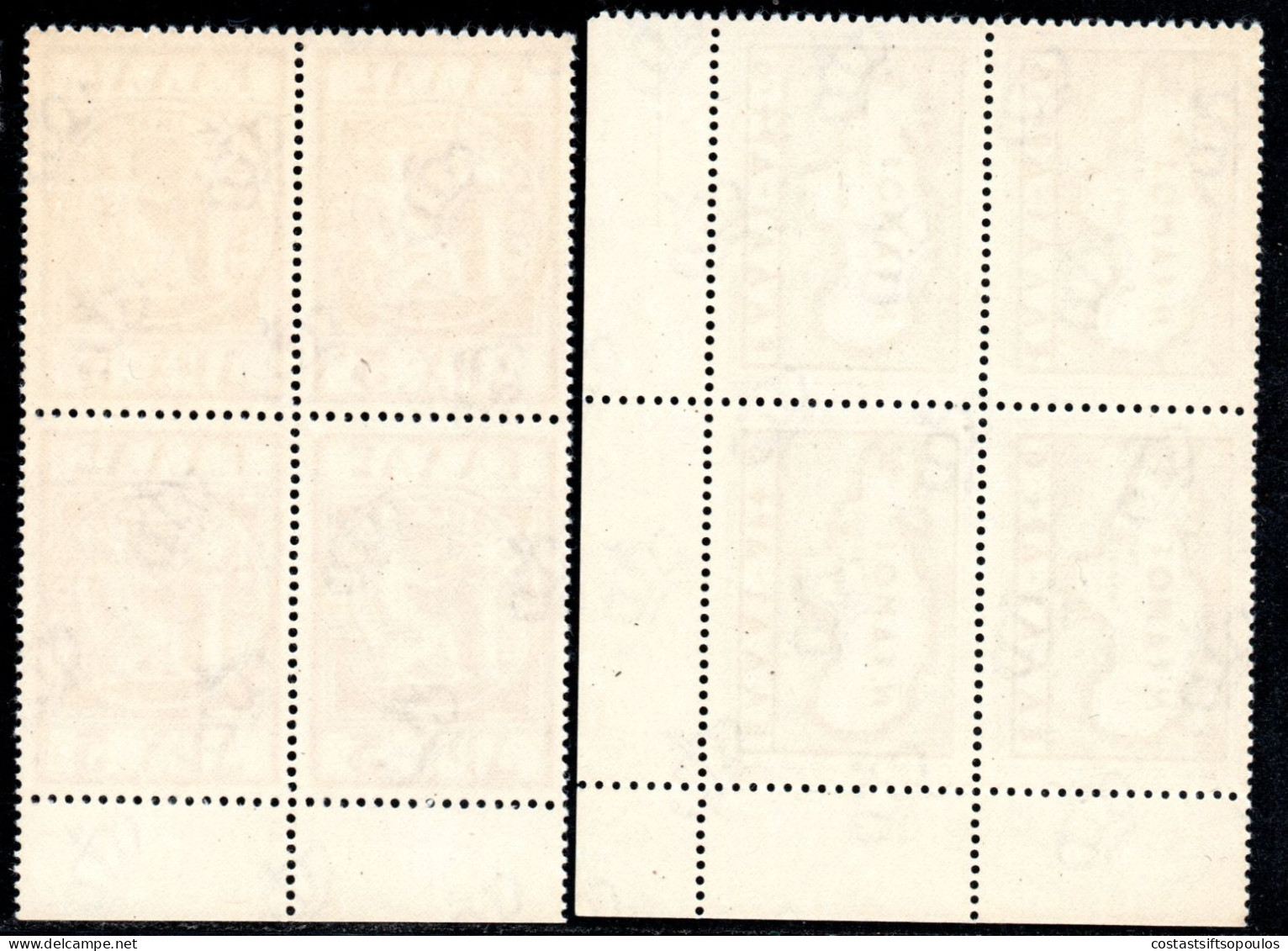 2773. .GREECE,1955 SAMOS #582-585 VERY FINE MNH BLOCKS OF 4,COIN,MAP,PYTHAGORAS - Unused Stamps