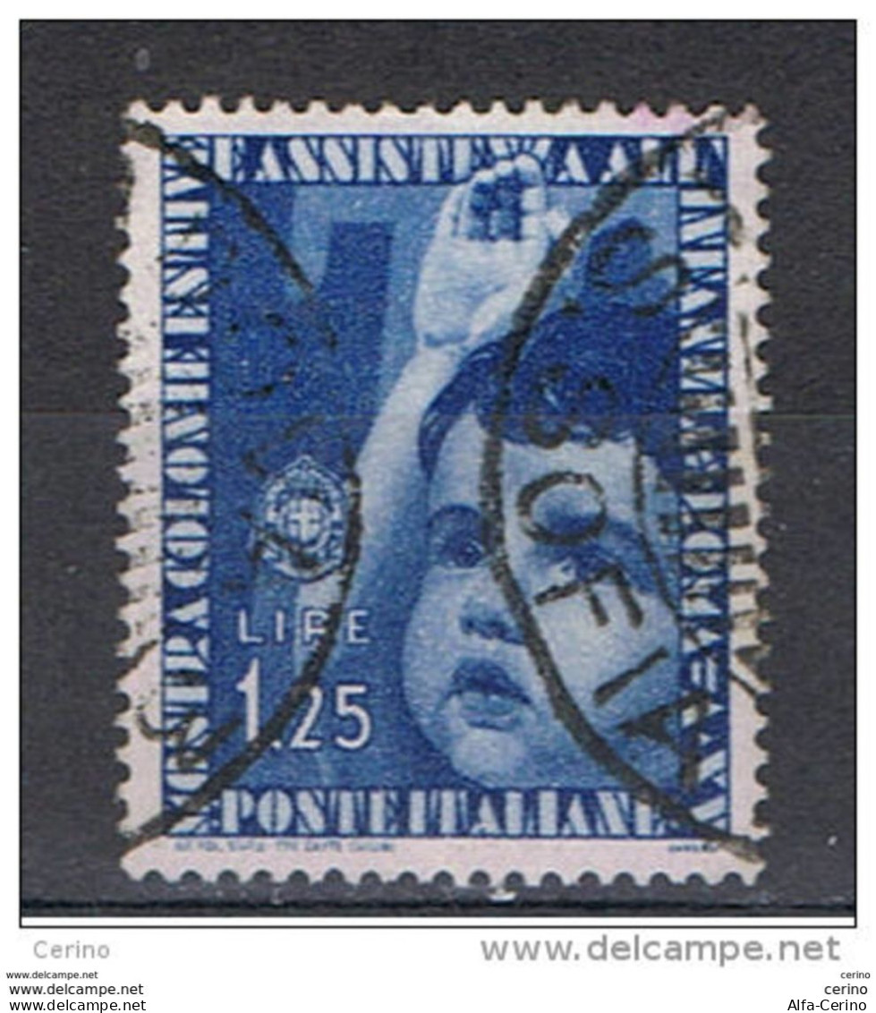 REGNO  VARIETA':  1937  COLONIE  ESTIVE  -  £. 1,25  AZZURRO  US. -  CORONA  CAPOVOLTA   -  C.E.I. 408 A - Oblitérés
