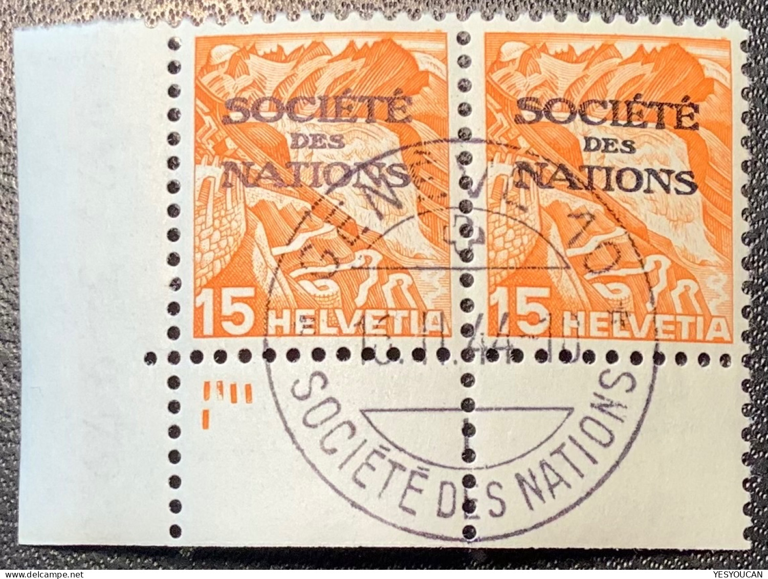 SDN 1936-38 PLATTENZEICHEN-BOGENECKE #50y LUXUS S.D.N SOCIÉTÉ DES NATIONS (UN UNO Schweiz Völkerbund Genf Genève - Officials