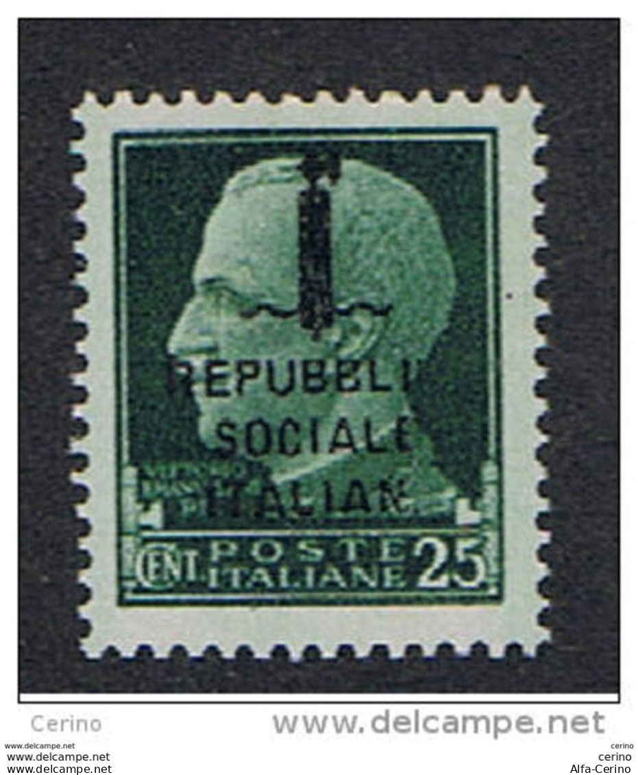 R.S.I.  VARIETA':  1944  SOPRASTAMPATO -  25 C. VERDE  N. -  SOPRASTAMPA  INCOMPLETA  A  DX.  -  SASS. 491 Ma - Nuovi