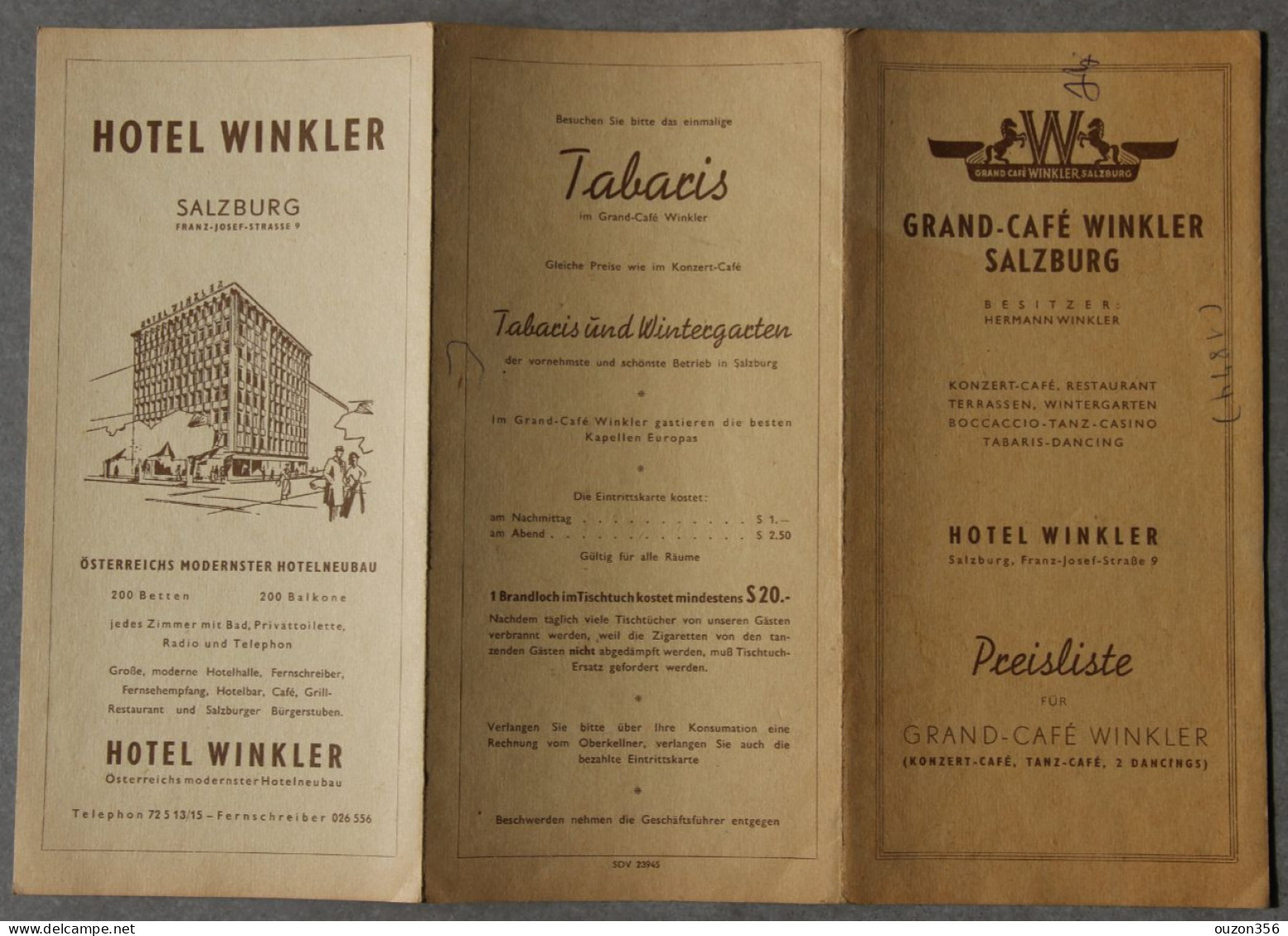 Grand-Café Winkler, Salzburg (Salzbourg, Autriche), Carte Des Prix - Austria