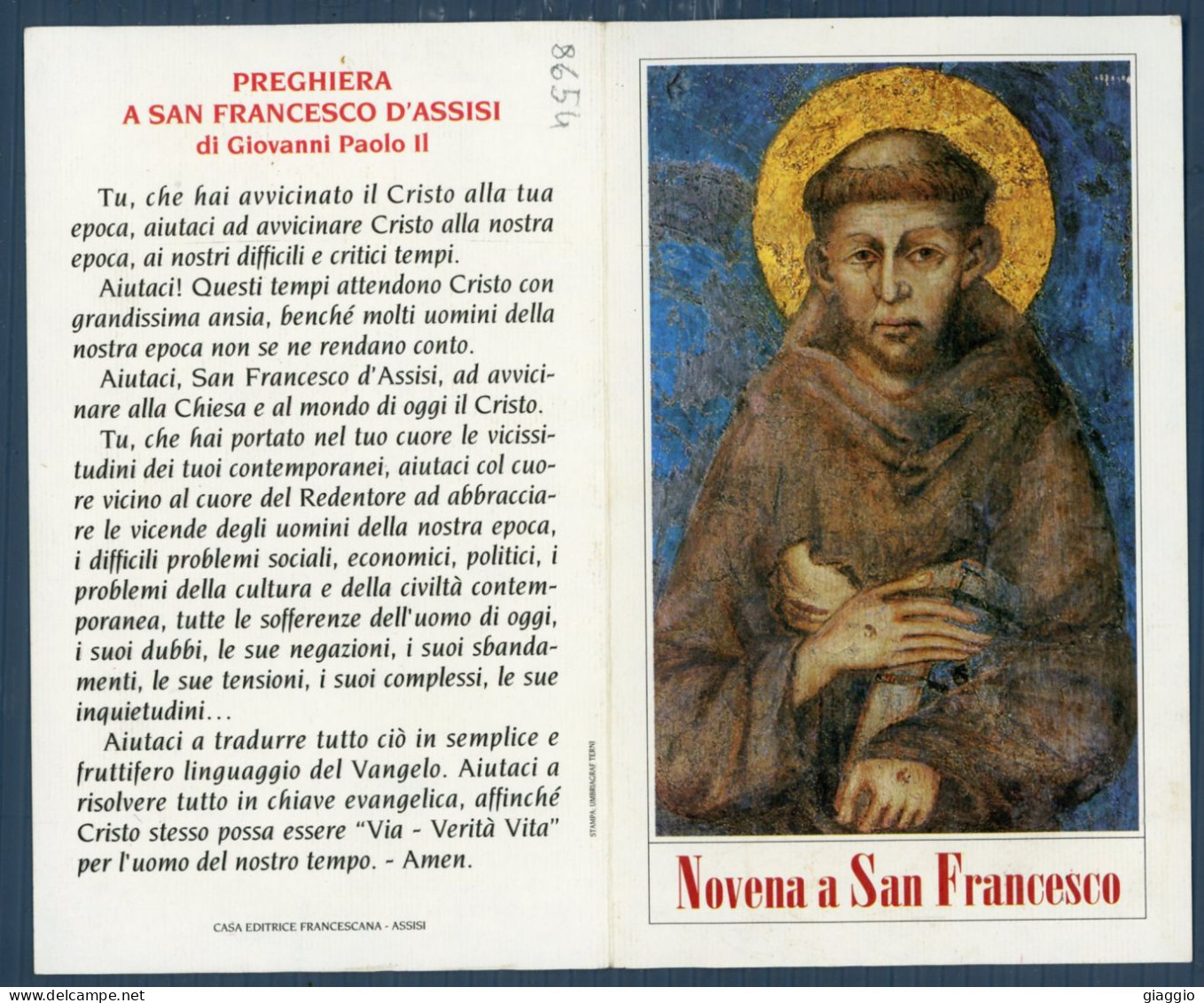 °°° Santino N. 8654 - Novena A San Francesco °°° - Religion & Esotericism