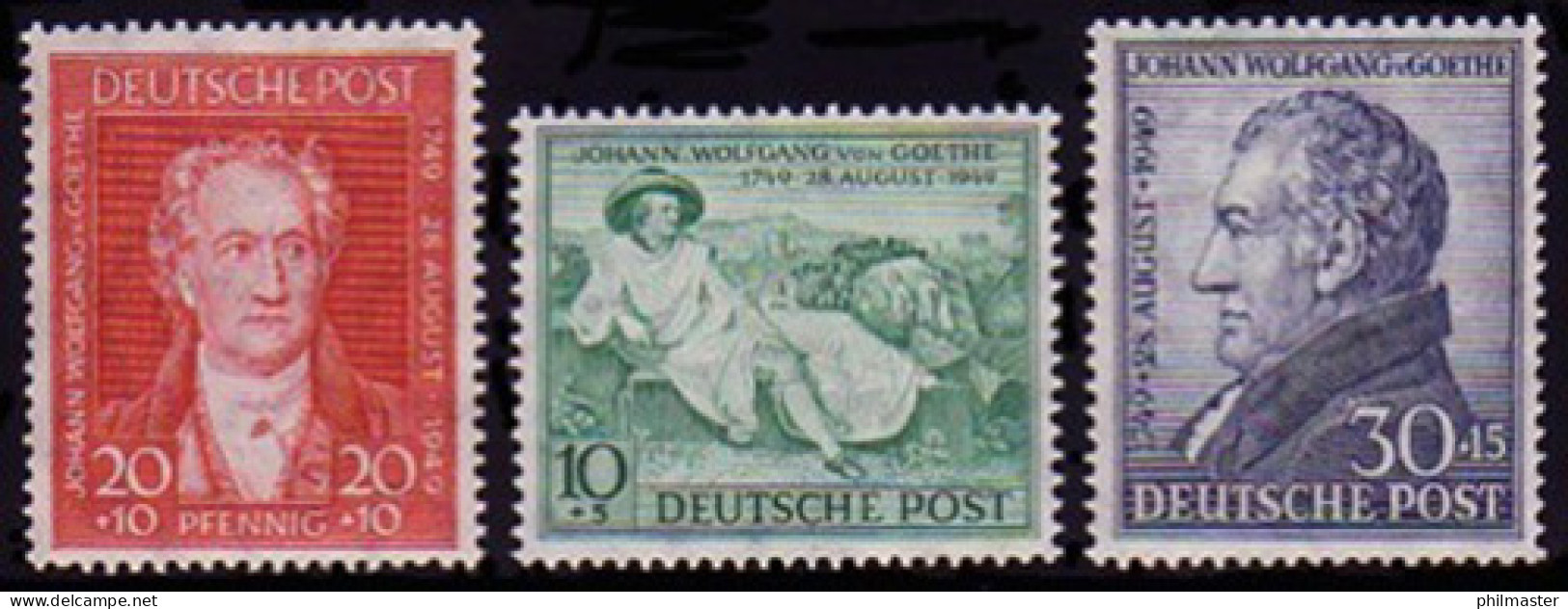 108-110 Goethe 1949 - Kompletter Satz (3 Marken) Postfrisch ** - Postfris