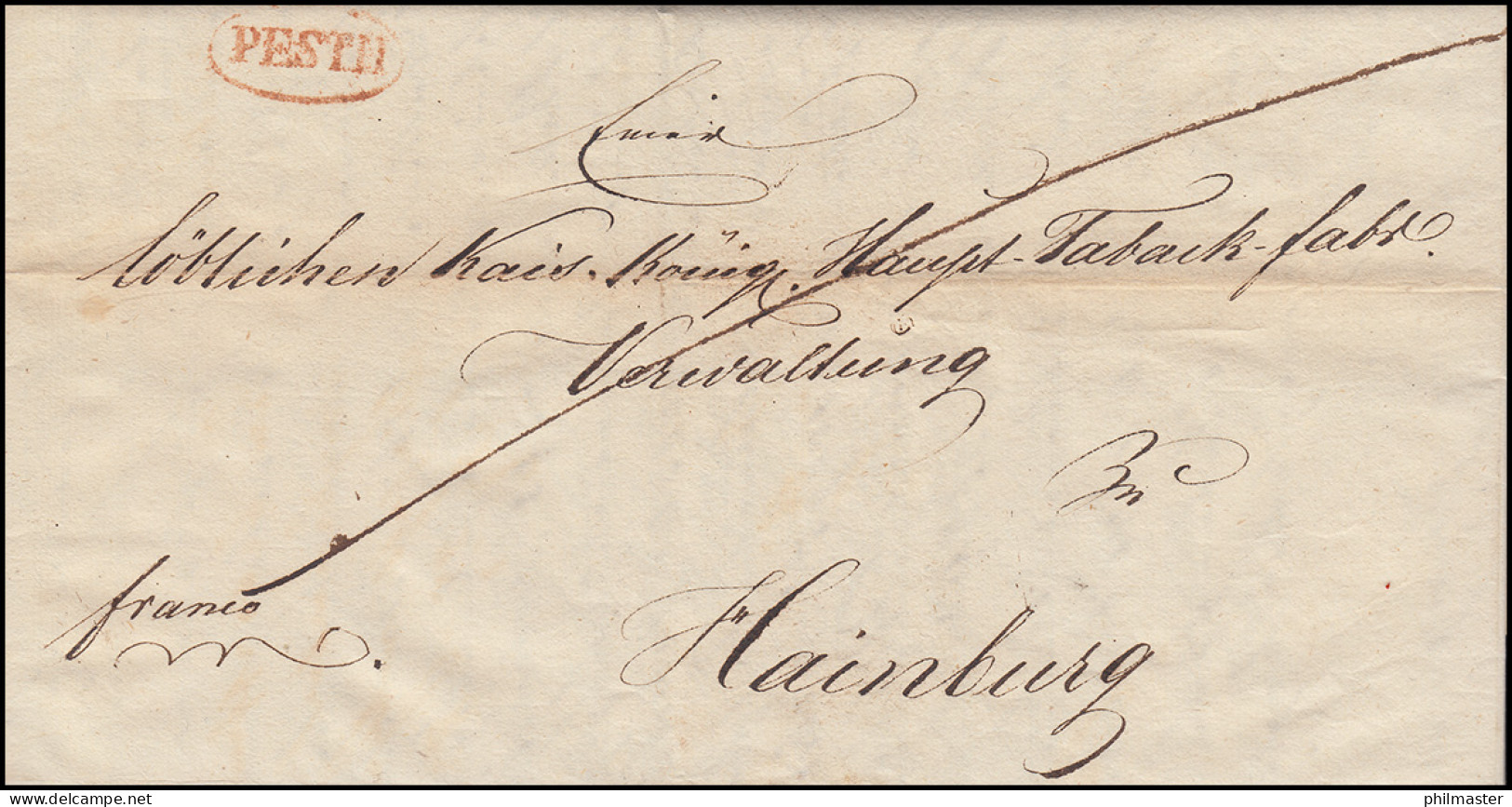 Ungarn Vorphilatelie Halbportobrief Roter Oval-O PESTH Vom 23.1.1837 N.Hainburg  - ...-1867 Prephilately