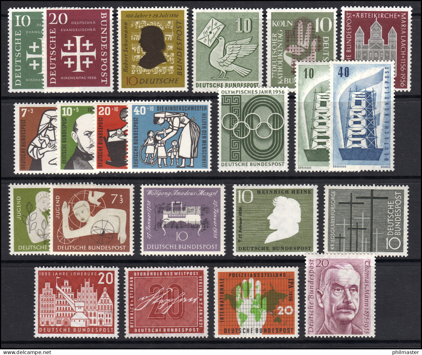 227-248 Bund-Jahrgang 1956, 22 Marken Komplett, ** Postfrisch - Annual Collections