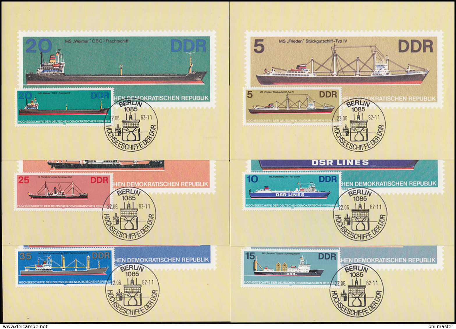 2707-2714 Hochseeschiffe 1982, Satz Auf 6 Amtlichen MK 4/82 - Cartes-Maximum (CM)