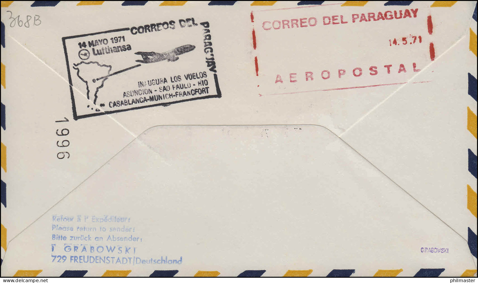 Erstanflug Paraguay Luftpost Lufthansa LH 508 München /Asunciòn 13.5./14.5.1971 - Primi Voli