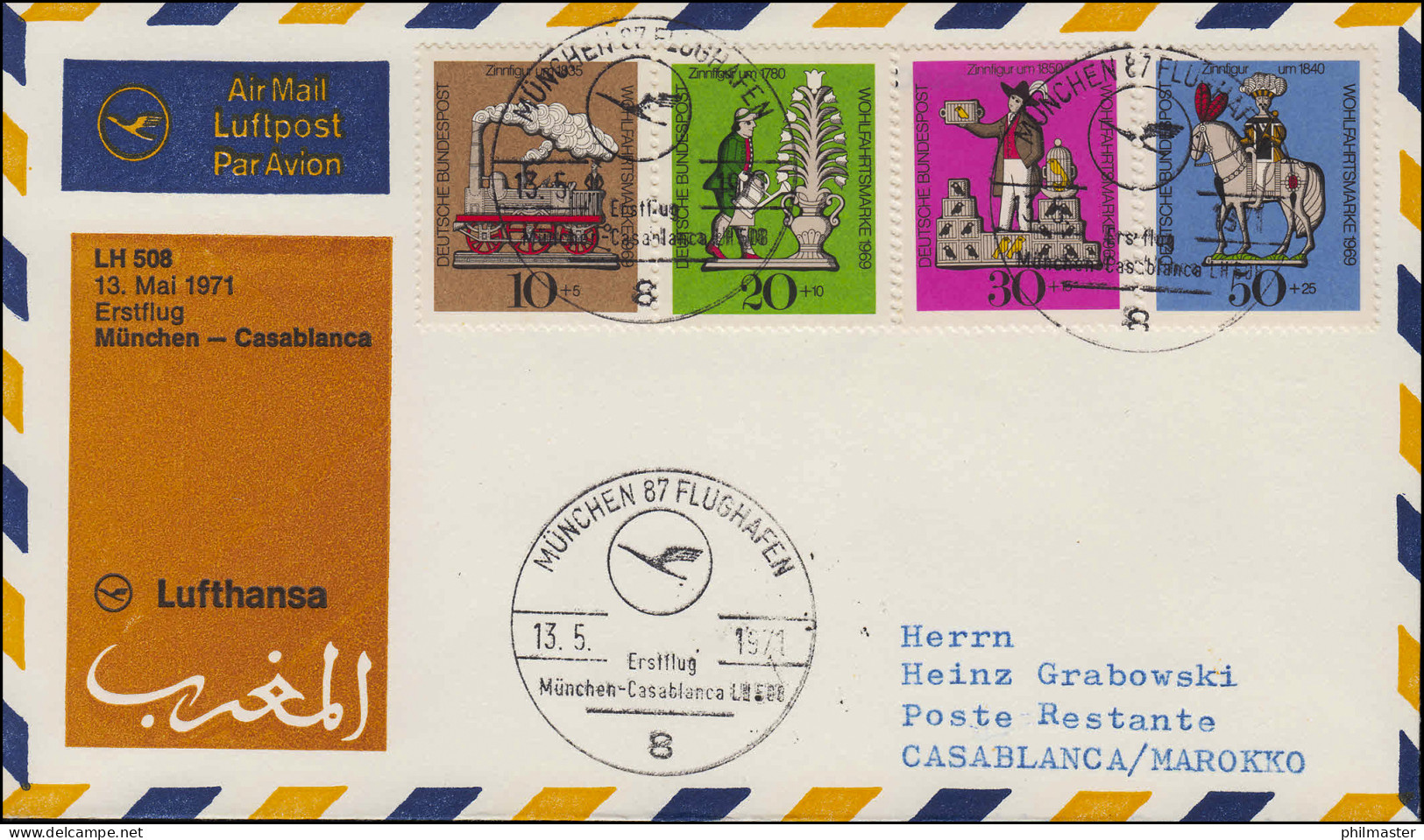 Luftpost Lufthansa Erstflug LH 508 München / Casablanca  13 + 14..5.1971 - Premiers Vols