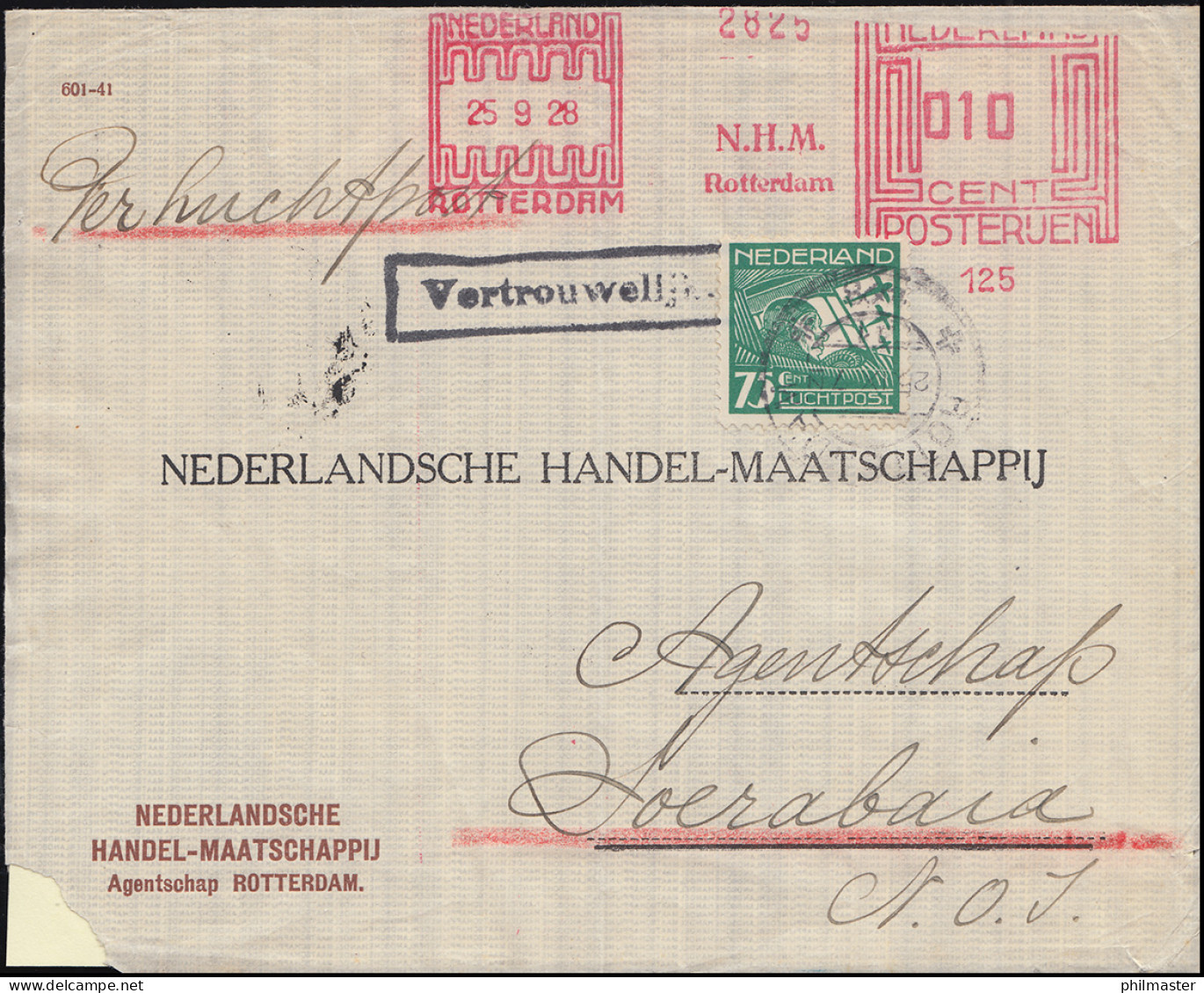 3. Testflug NL Nach NL-Indien H-NAFC Brief ROTTERDAM 25.9.28 N. SOERABAJA 21.10. - Poste Aérienne