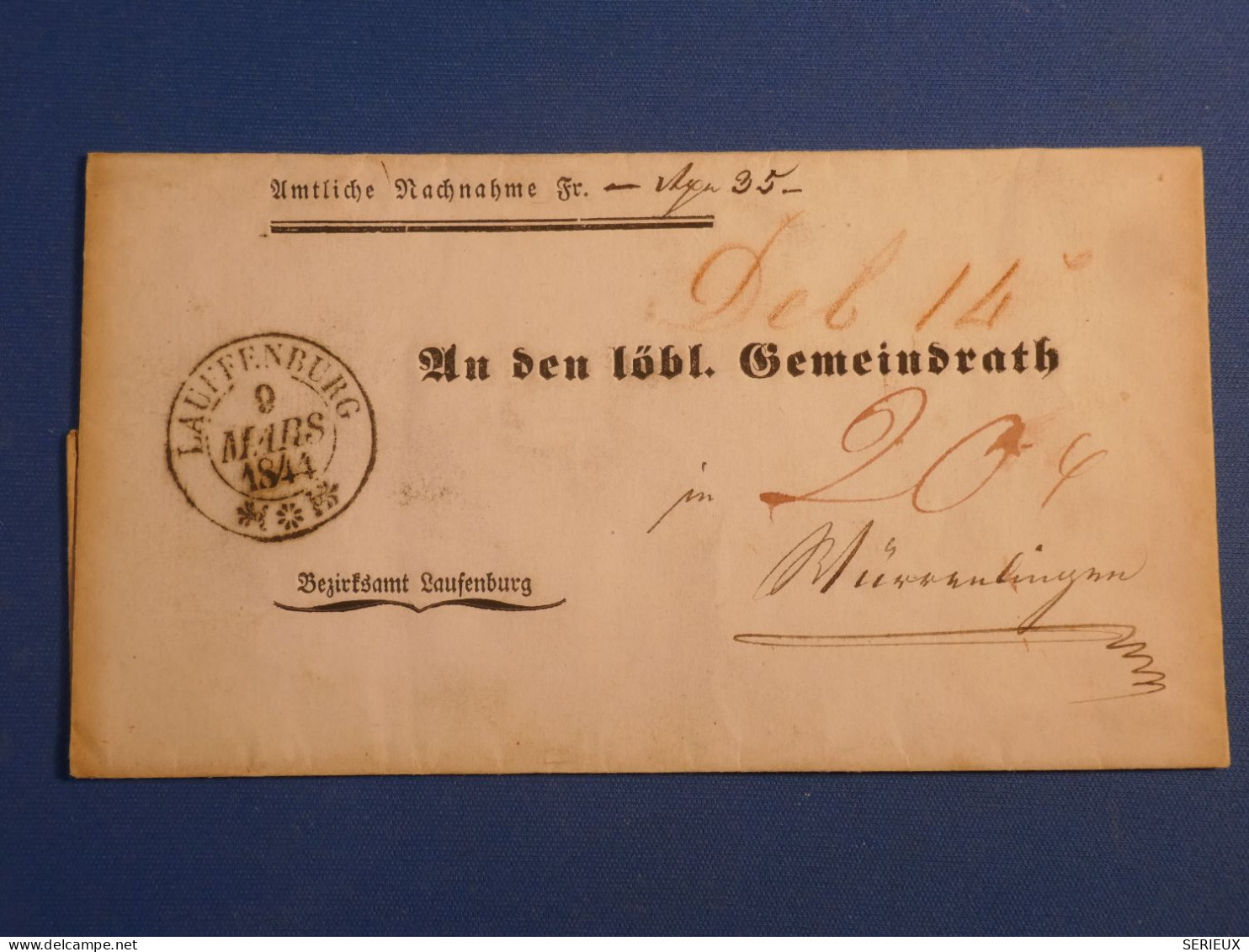 DL3 SUISSE  BELLE LETTRE  1844  PETIT BUREAU LAUFFENBURG ++++ ++AFF. INTERESSANT++ - ...-1845 Prephilately