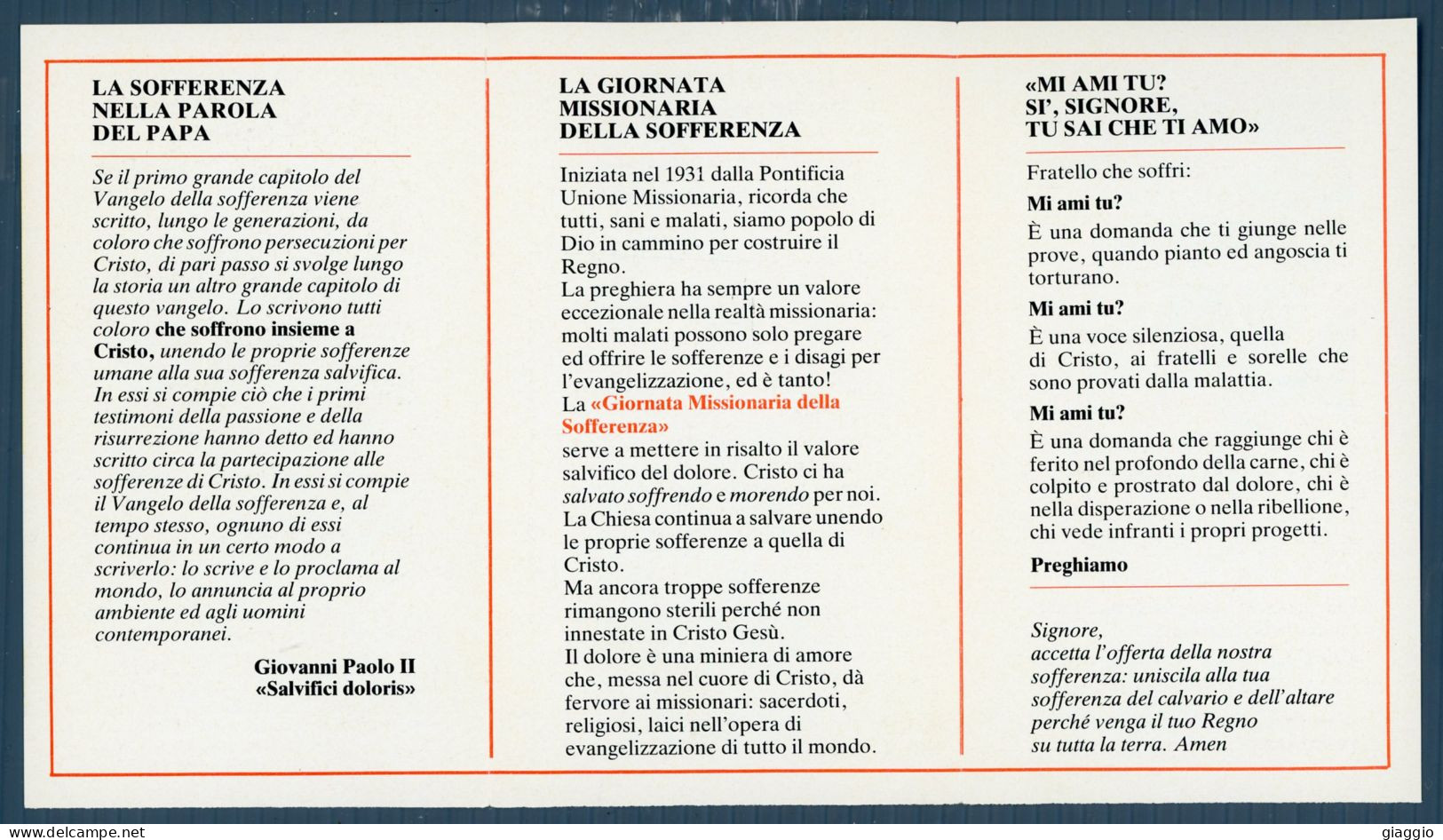 °°° Santino N. 8655 - Giornata Missionaria Della Sofferenza °°° - Religion &  Esoterik