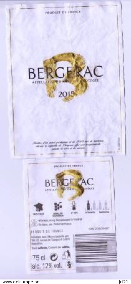 Etiquette Et Contre étiquette " BERGERAC 2015 " (Thème) (2279)_ev198 - Bergerac