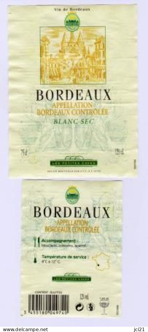 Étiquette Et Contre étiquette " BORDEAUX BLANC SEC " (Thème Ville Bordeaux Cloche) (2521)_ev104 - Bordeaux