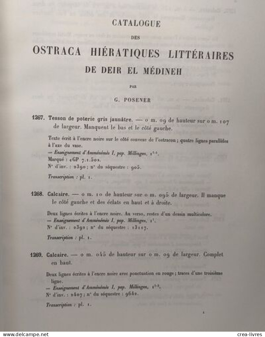 Catalogue Des Ostraca Hiératiques Littéraires De Deir El Médineh N°1267-1409 TOME III (fasc. 1) - Archéologie