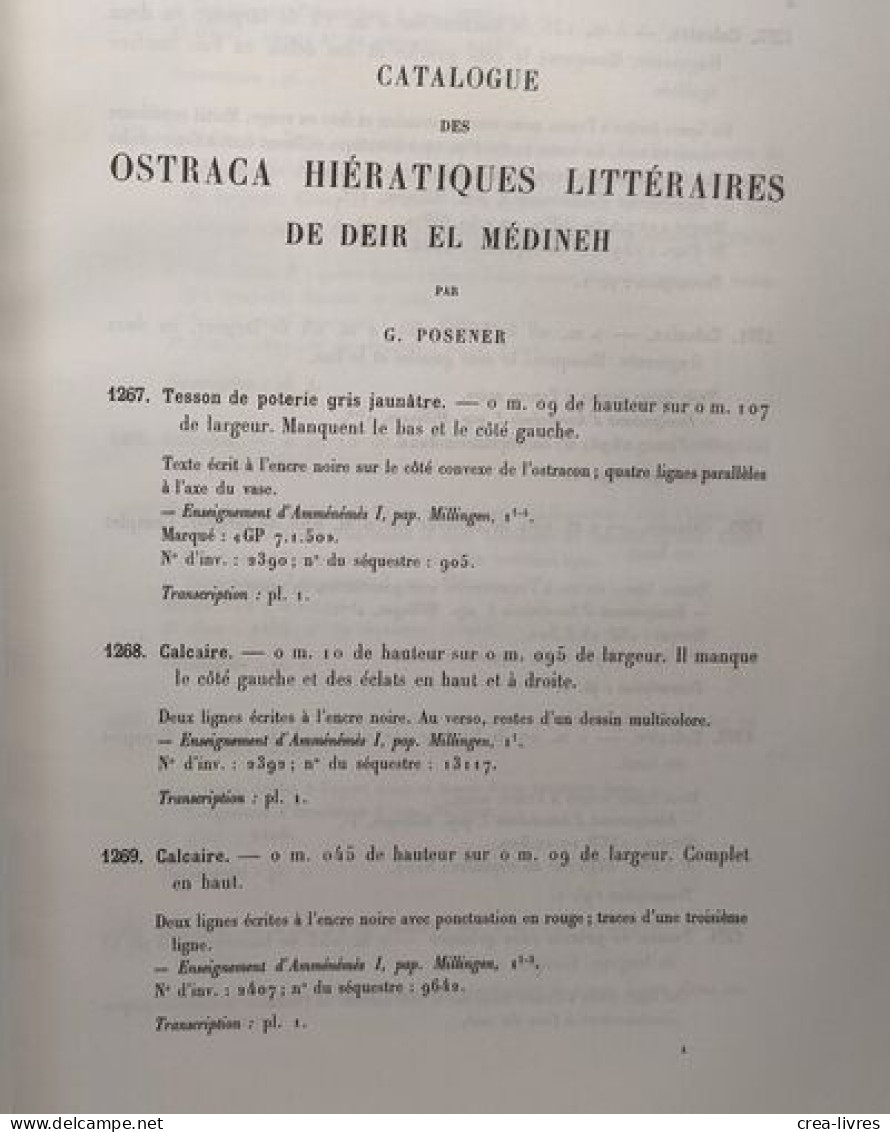 Catalogue Des Ostraca Hiératiques Littéraires De Deir El Médineh N°1267-1409 TOME III (fasc. 1) - Archeology