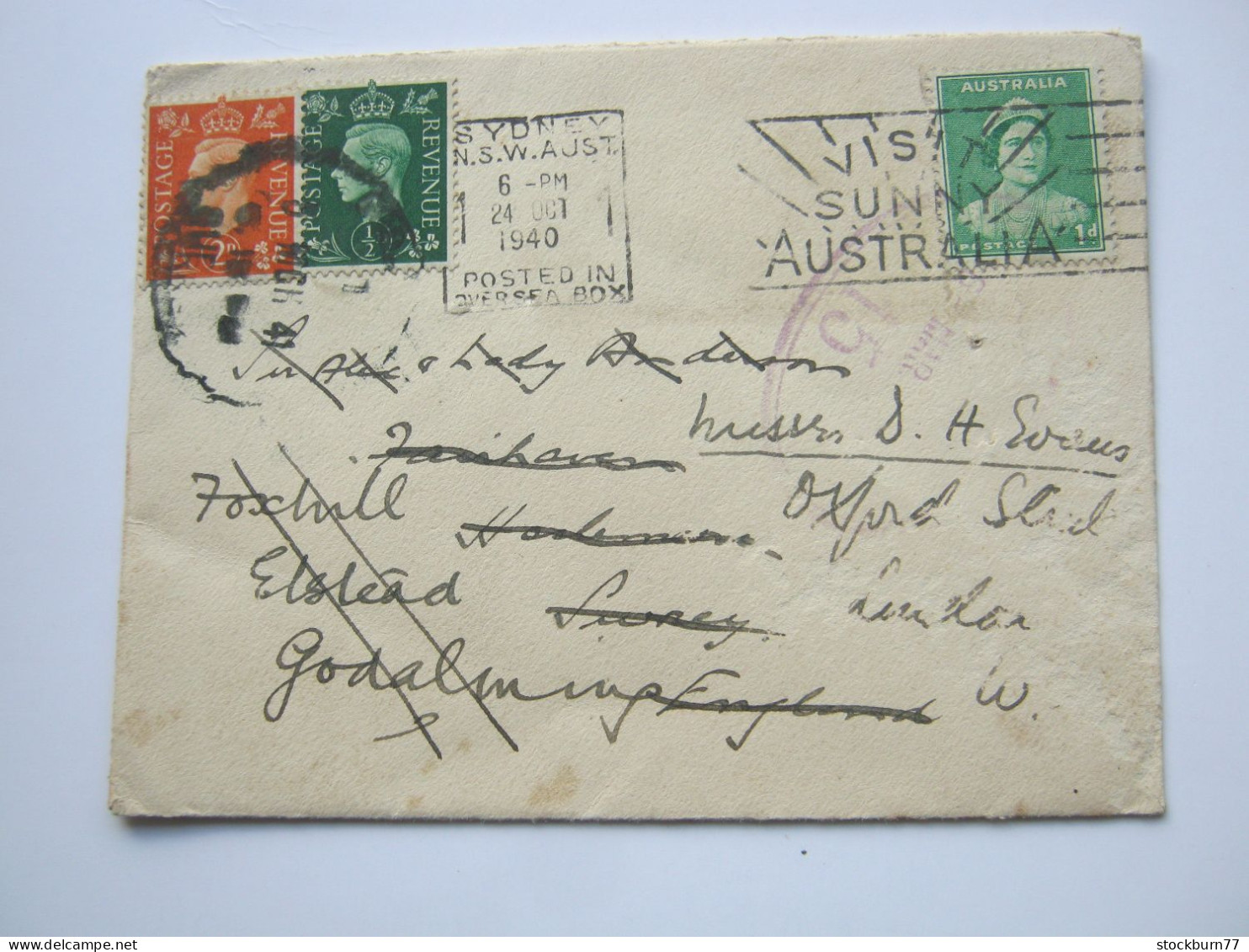 1940 , Cover  From Sydney To England , Aftersend - Storia Postale