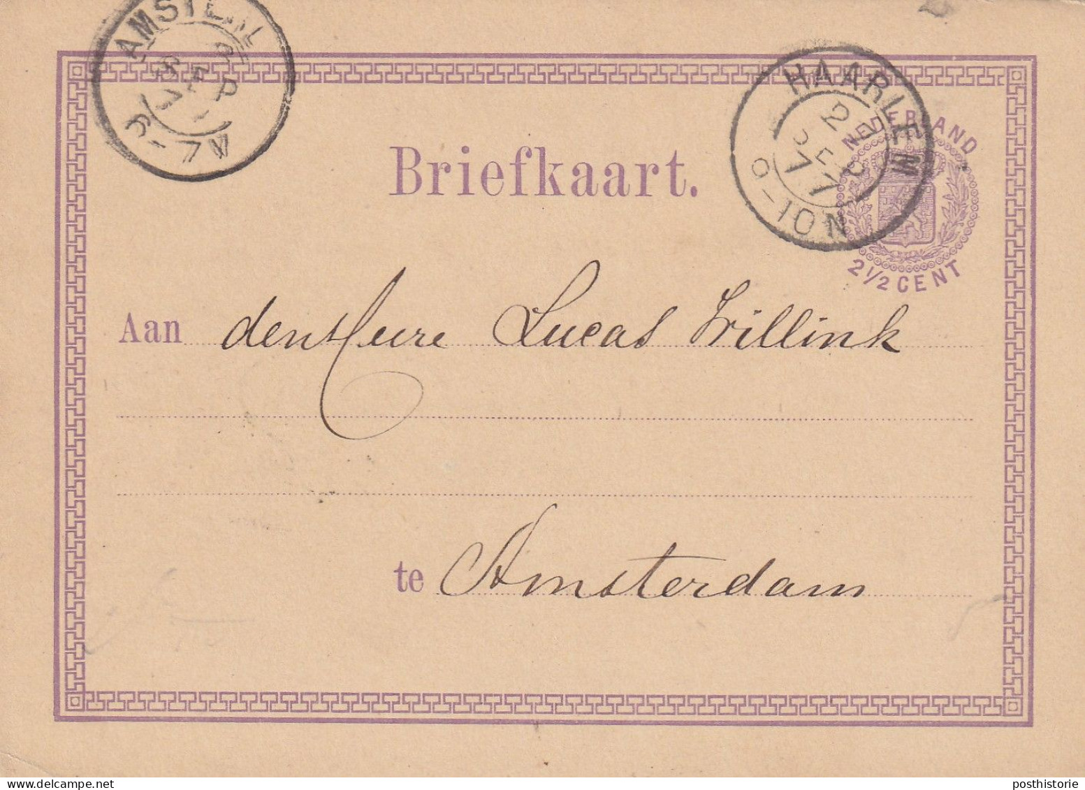 Briefkaart Firmastempel  27 Sep 1877 Haarlem (vroeg Kleinrrond) Naar Amsterdam - Storia Postale