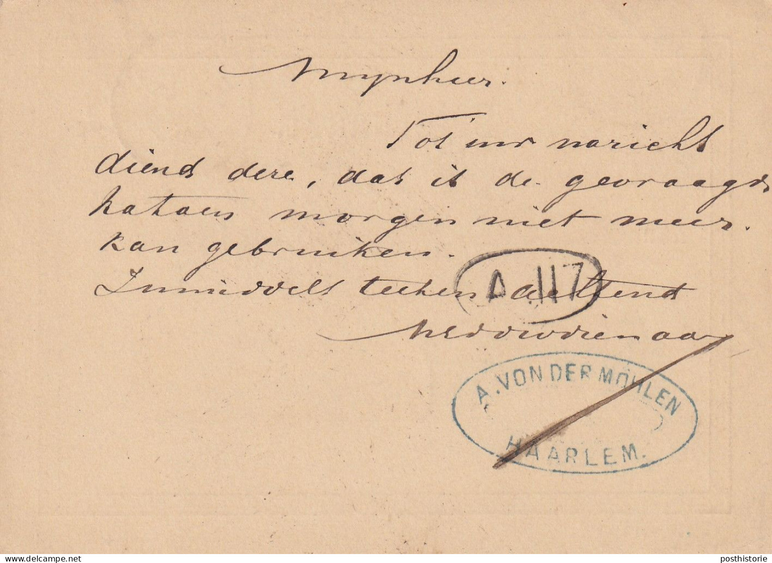 Briefkaart Firmastempel  27 Sep 1877 Haarlem (vroeg Kleinrrond) Naar Amsterdam - Storia Postale