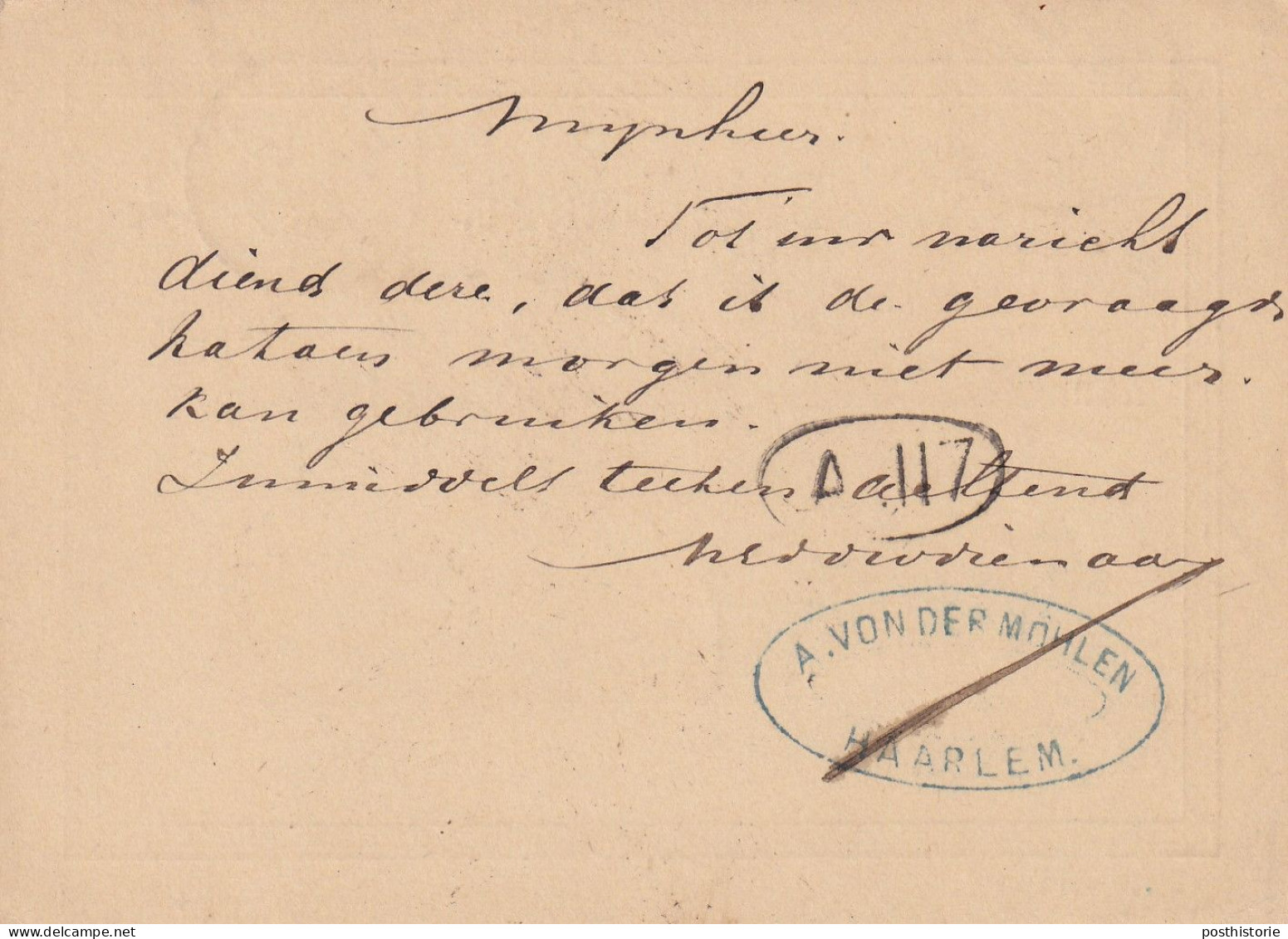 Briefkaart Firmastempel  27 Sep 1877 Haarlem (vroeg Kleinrrond) Naar Amsterdam - Poststempels/ Marcofilie
