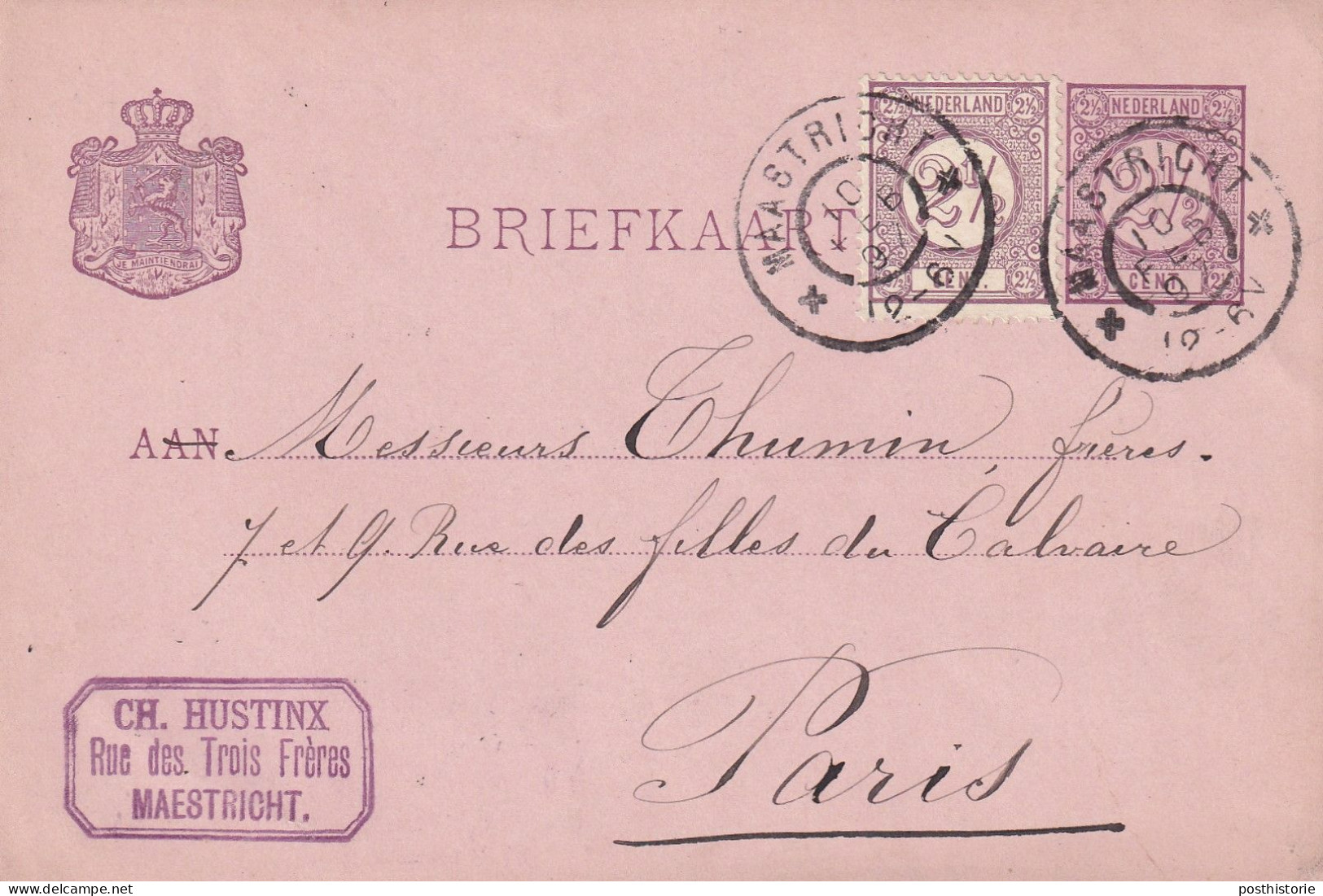 Briefkaart Firmastempel 10 Feb 1897 Maastricht (grootrond) Naar Parijs - Poststempel