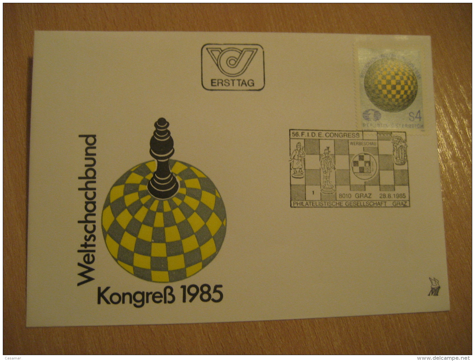 WELTSCHACHBUND KONGRESS Chess Echecs Ajedrez GRAZ 1985 FDC Cancel Cover AUSTRIA - Chess