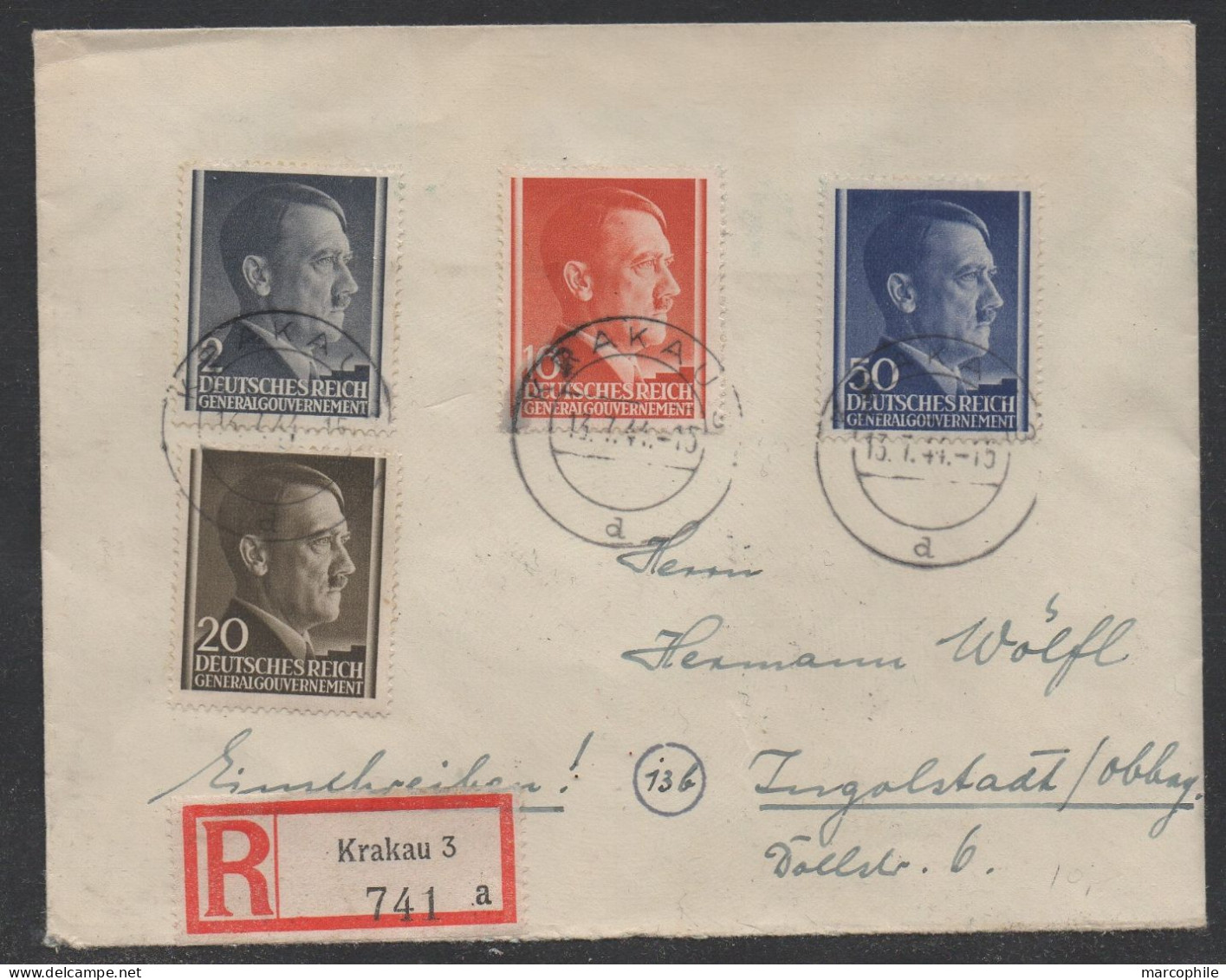 III REICH - GENERAL GOUVERNEMENT - CRACOVIE - POLOGNE / 1944 LETTRE RECOMMANDEE ==> INGOLSTADT (ref 7082) - General Government