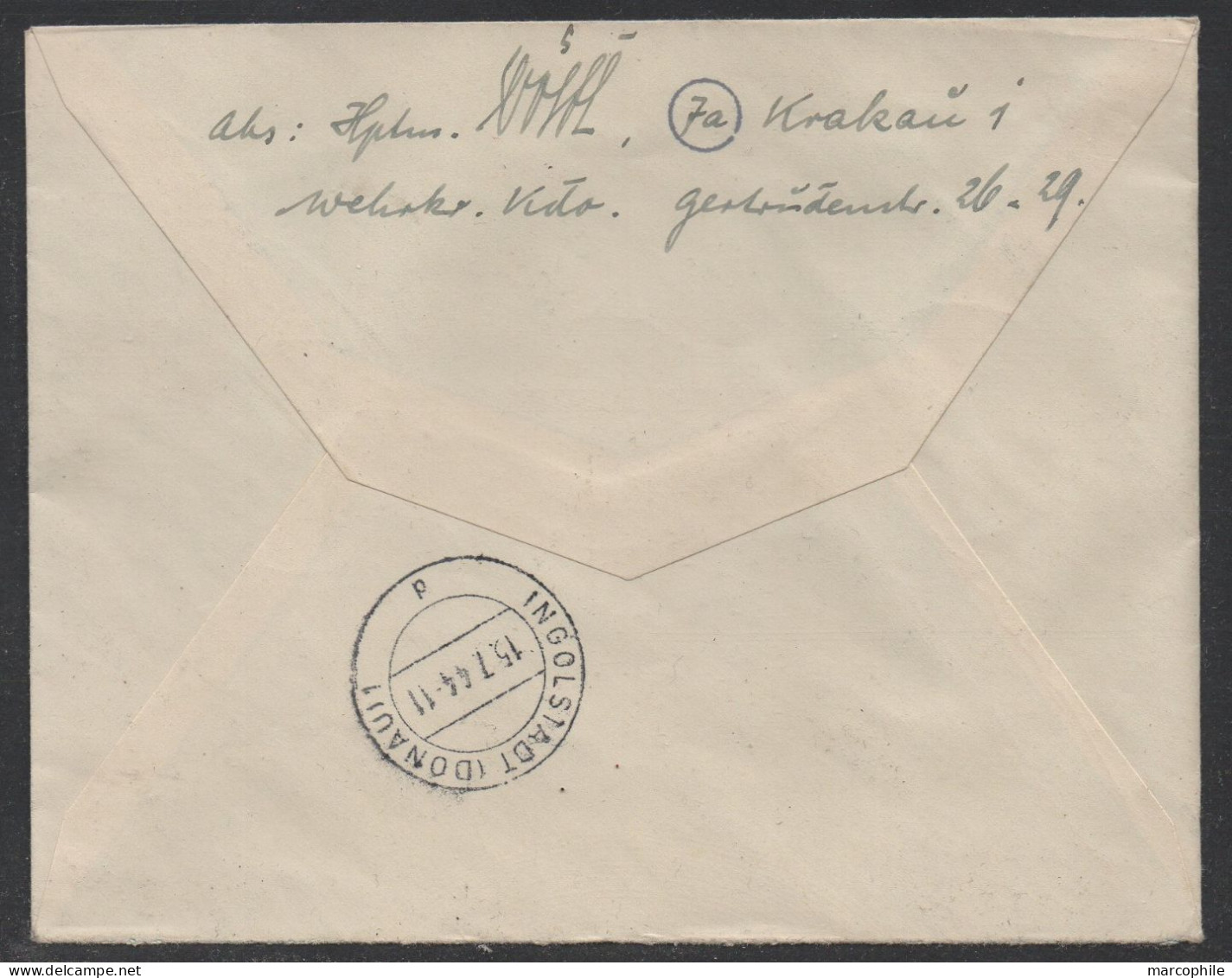 III REICH - GENERAL GOUVERNEMENT - CRACOVIE - POLOGNE / 1944 LETTRE RECOMMANDEE ==> INGOLSTADT (ref 7082) - General Government