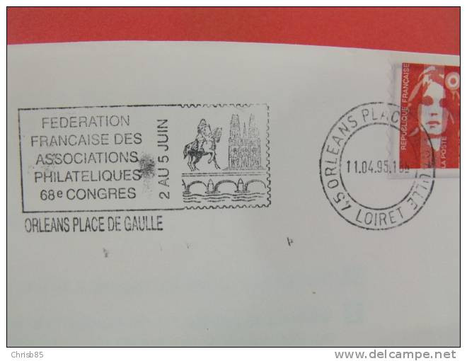 OBLITERATION FRANCAISE ORLEANS PLACE DE GAULLE CHEVAL PONT 1995 - Chevaux