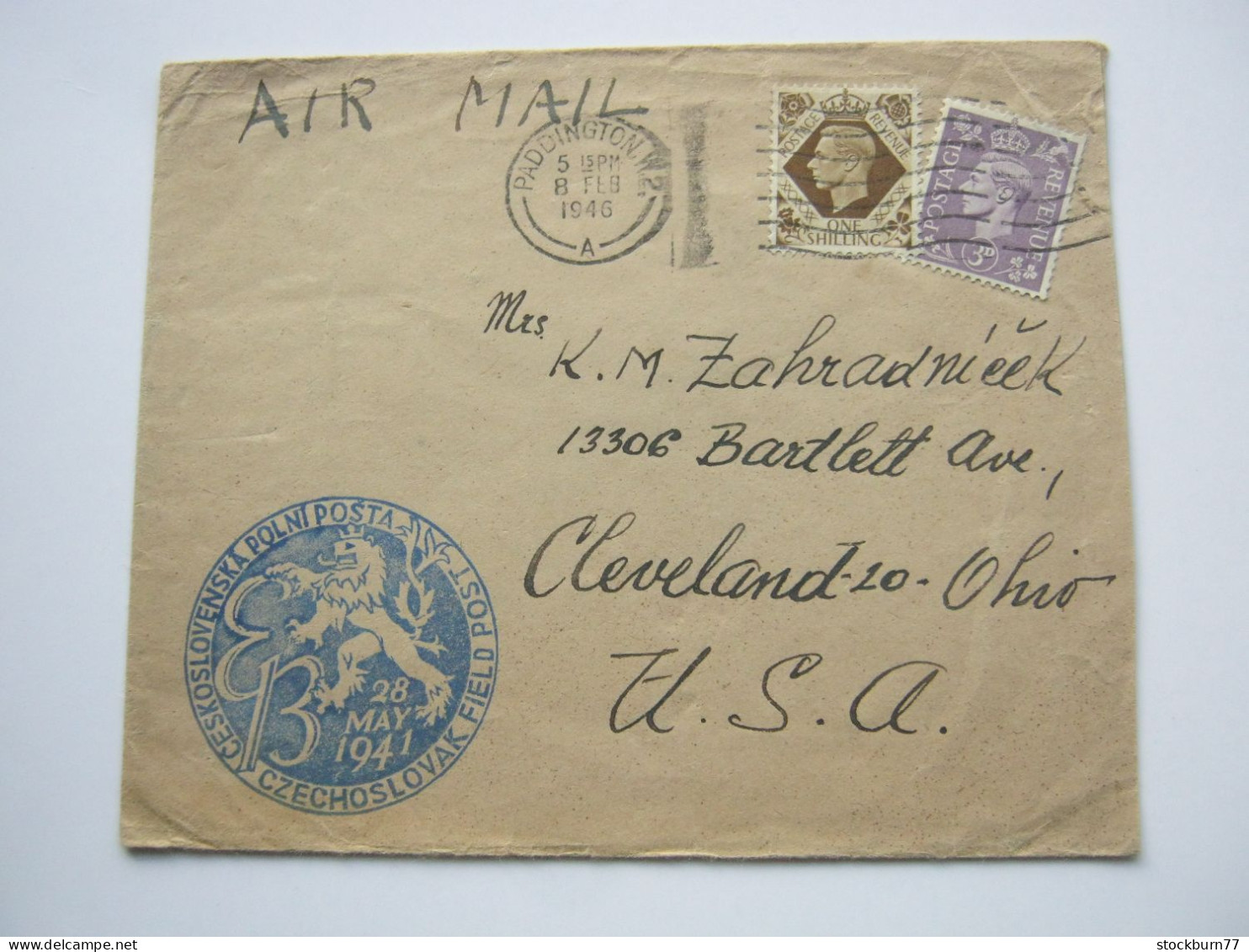 1946 , Tschechoslowakei , Field Post In Grossbritannien , Cover To USA - Lettres & Documents