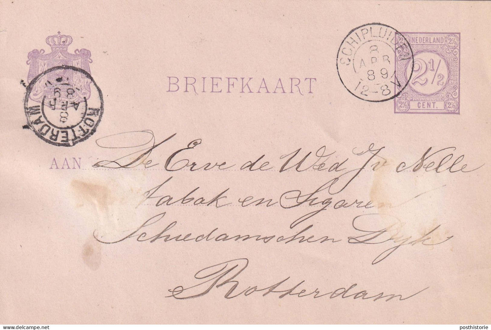 Briefkaart 8 Apr 1889 Schipluiden (hulpkantoor Kleinrond) Naar Rotterdam - Poststempel