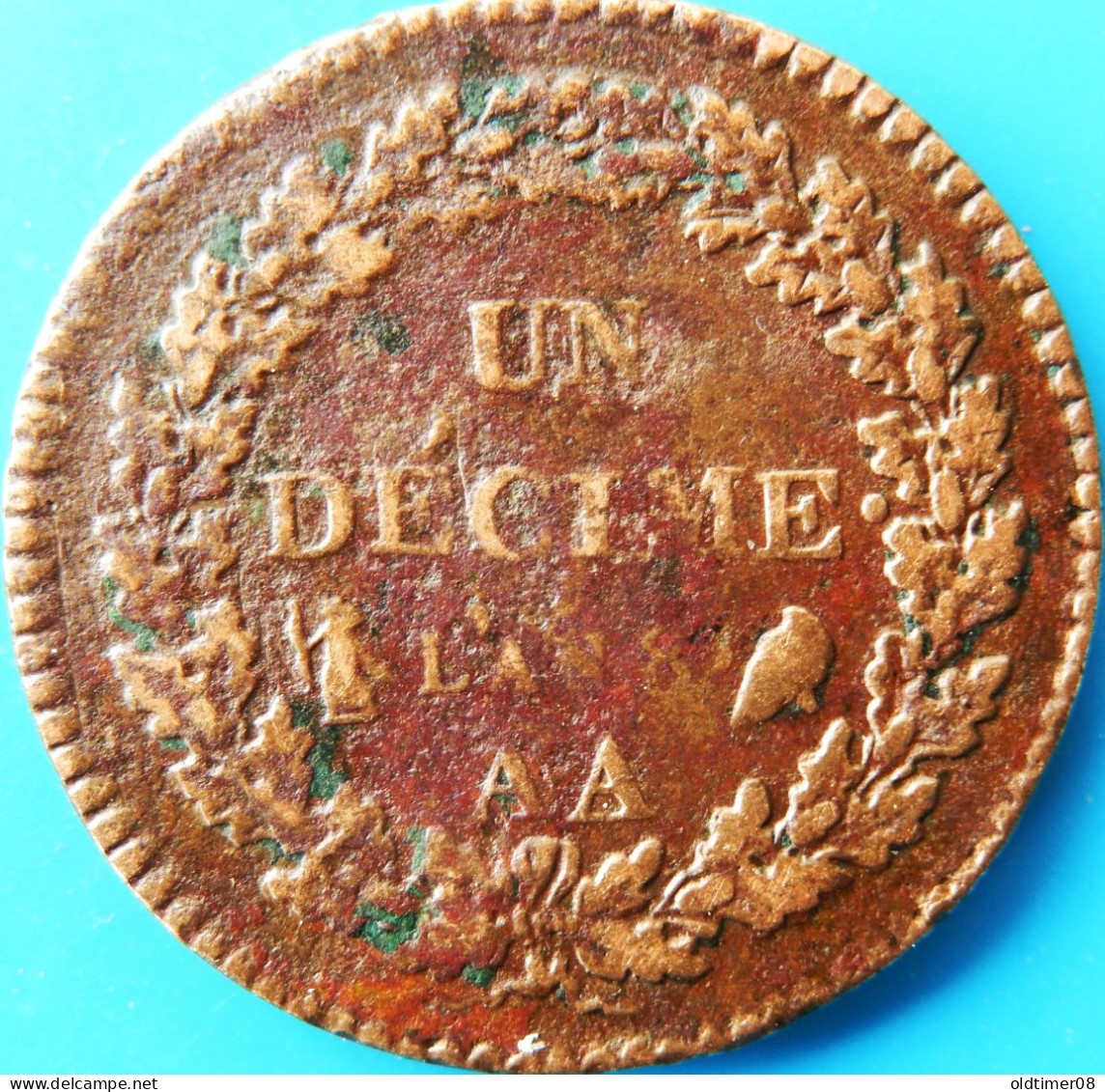 Un Décime DUPRÉ, GRAND MODULE, "REFRAPPAGE" DU 2 DÉCIMES AN 8 AA , 128/20, TTB - 1792-1804 Primera República 