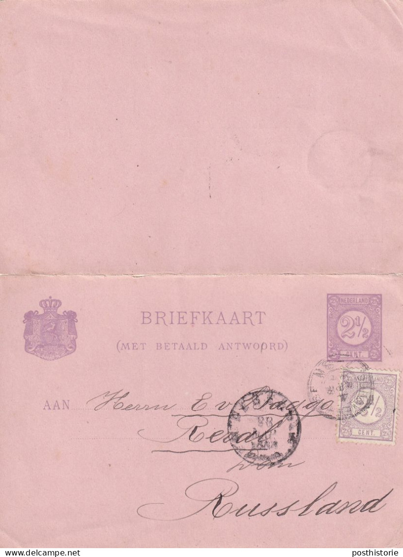 Dubbele Briefkaart 4 Apr 1883 's Gravenhage (kleinrond) Naar Russland - Marcophilie