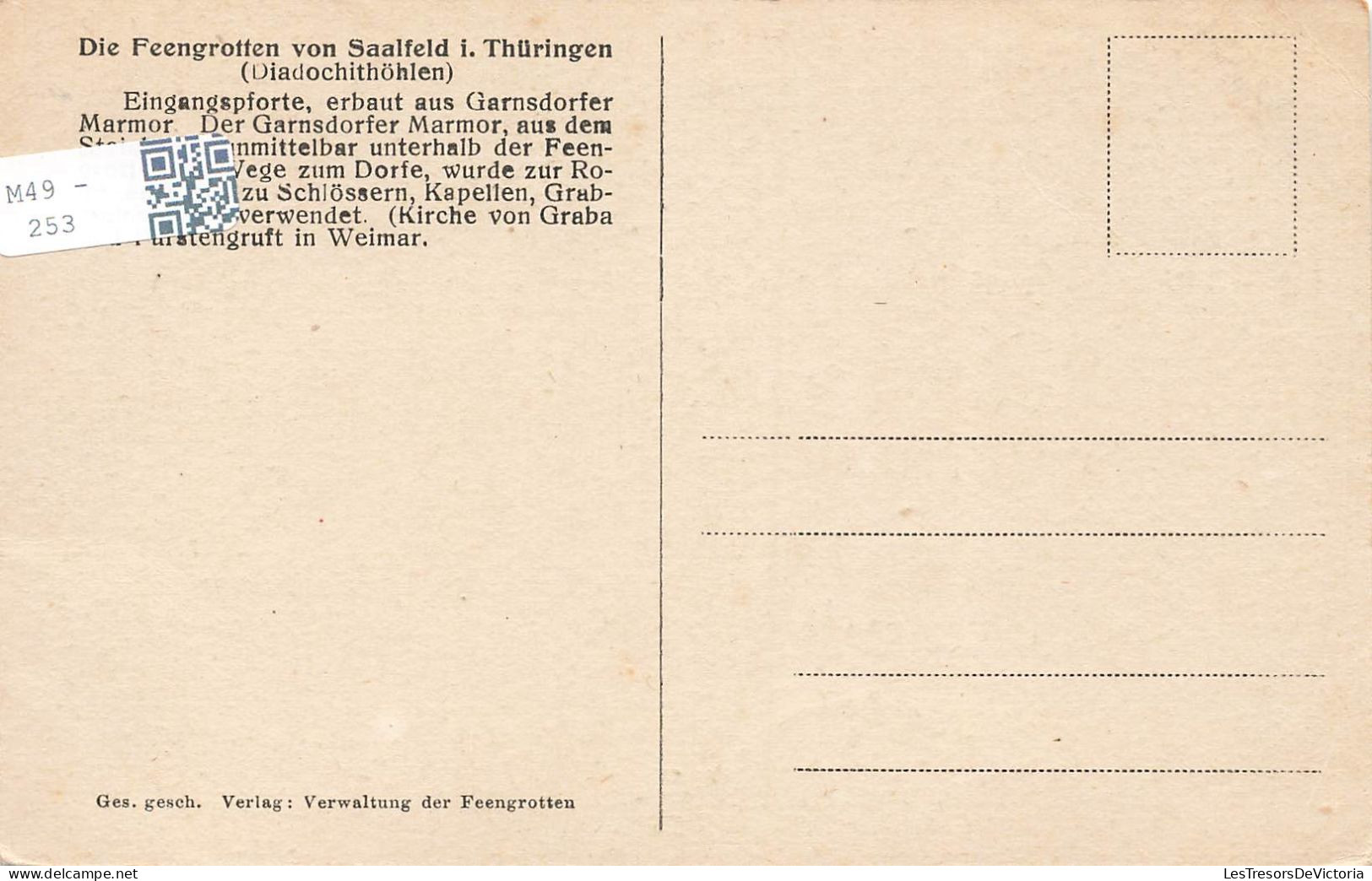 ALLEMAGNE - Eingang In Die Feongratten (Diadochithohlen) - Von Saalfeld I Thue - Carte Postale Ancienne - Saalfeld