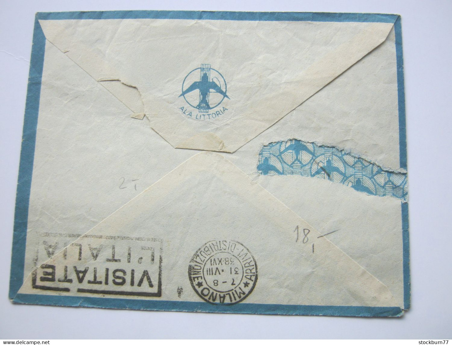 1938 , Airmail  To Itali - Eritrée