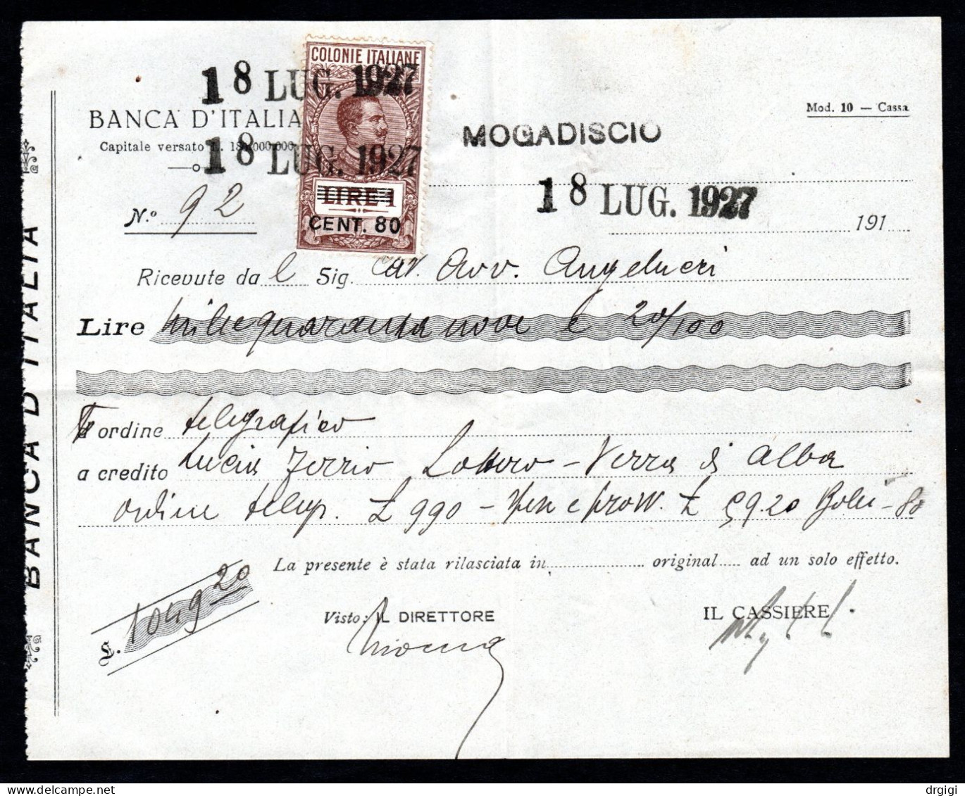SOMALIA ITALIANA, BUSTA 1927, SASS. 97, MOGADISCIO X BAIDOA - Somalië