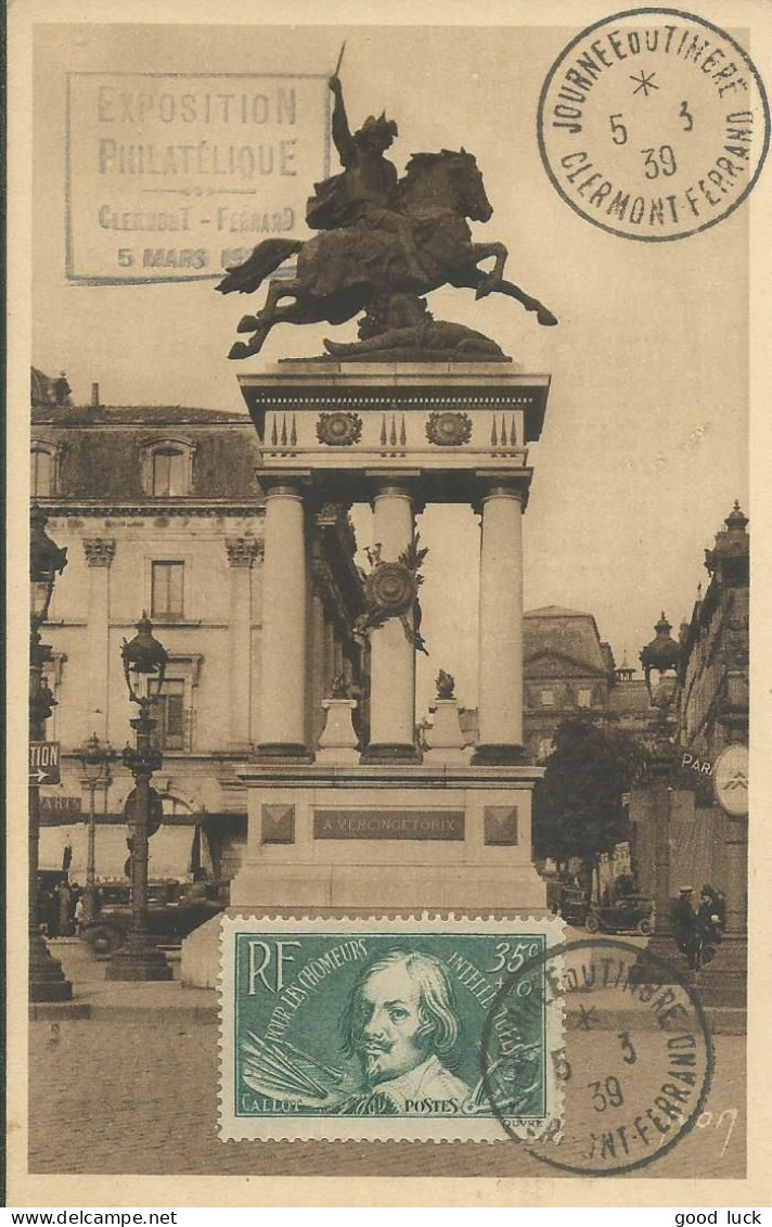 FRANCE CARTE 35F JOURNEE DU TIMBRE CLERMONT FERRAND ( PUY DE DOME ) DE 1939 LETTRE COVER - 1930-1939