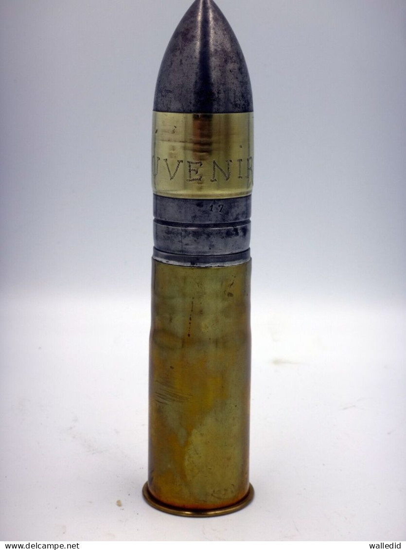 Obus Français De Rupture De 37mm Hotchkiss Gravé Et Tranformé En Briquet  - WW1 - Inerte - 1914-18