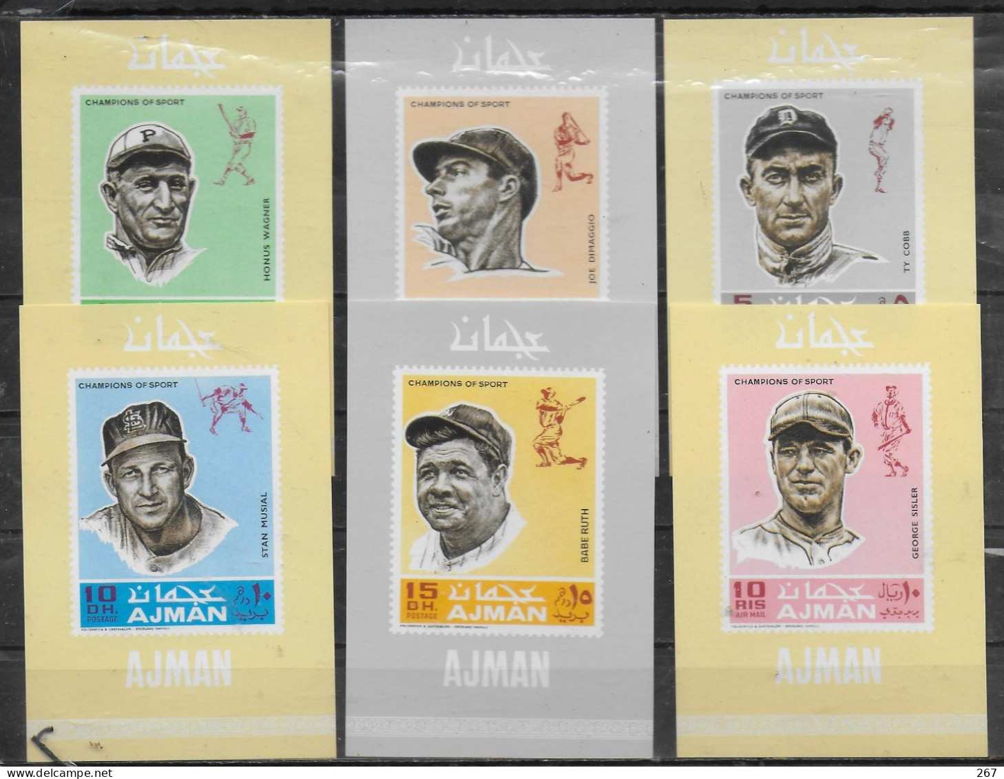 AJMAN  Epreuve Luxe  N°  96 PA 47 * *  NON DENTELE   Base Ball  Ruth Cobb Musial Dimaggio Wagner Sisler - Honkbal