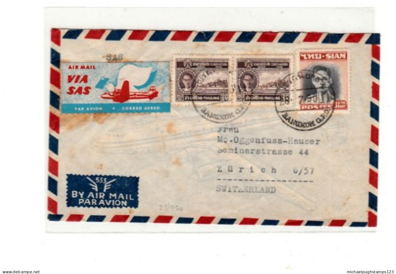 Thailand / S.A.S. Airmail / Rama 9 Switzerland - Tailandia