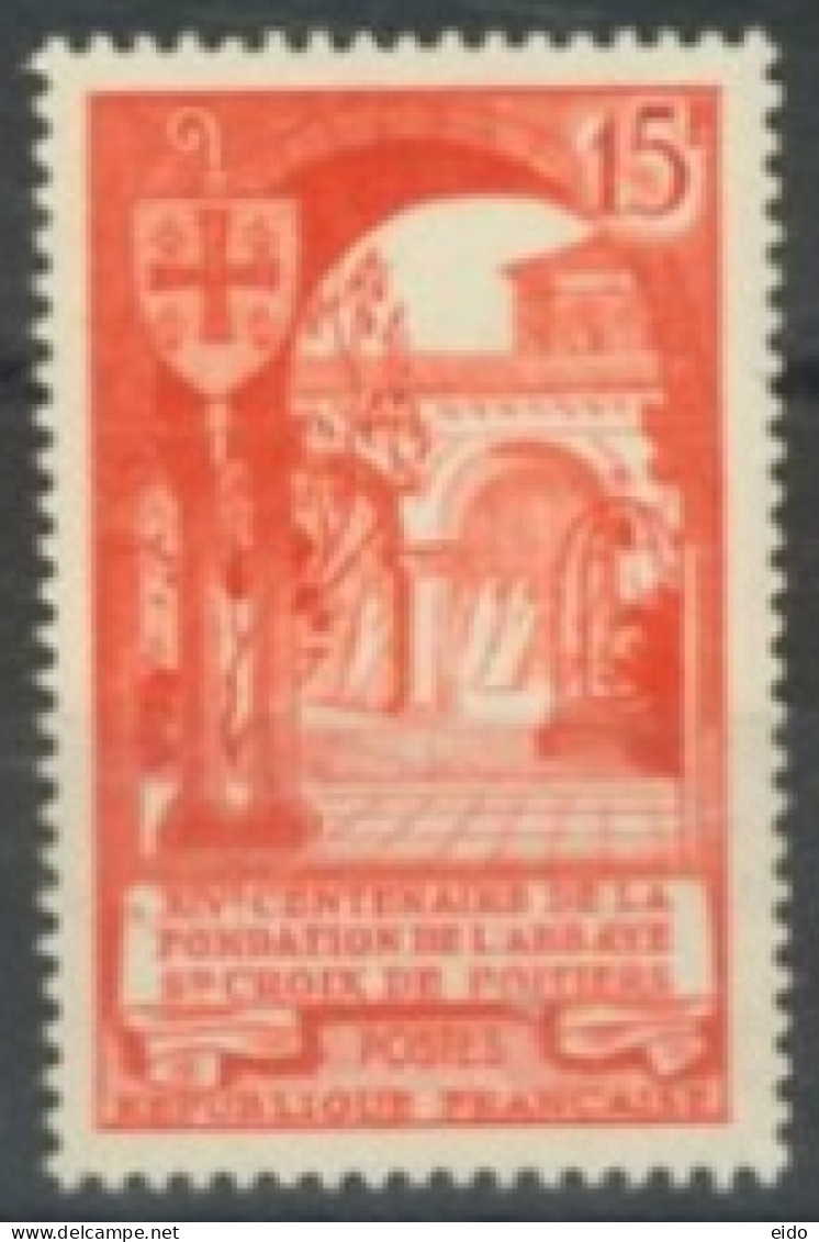 FRANCE. - 1952 - 14th CENTENARY OF SAINT CROSS OF POITIERS STAMP, # 926, UMM (**). - Neufs